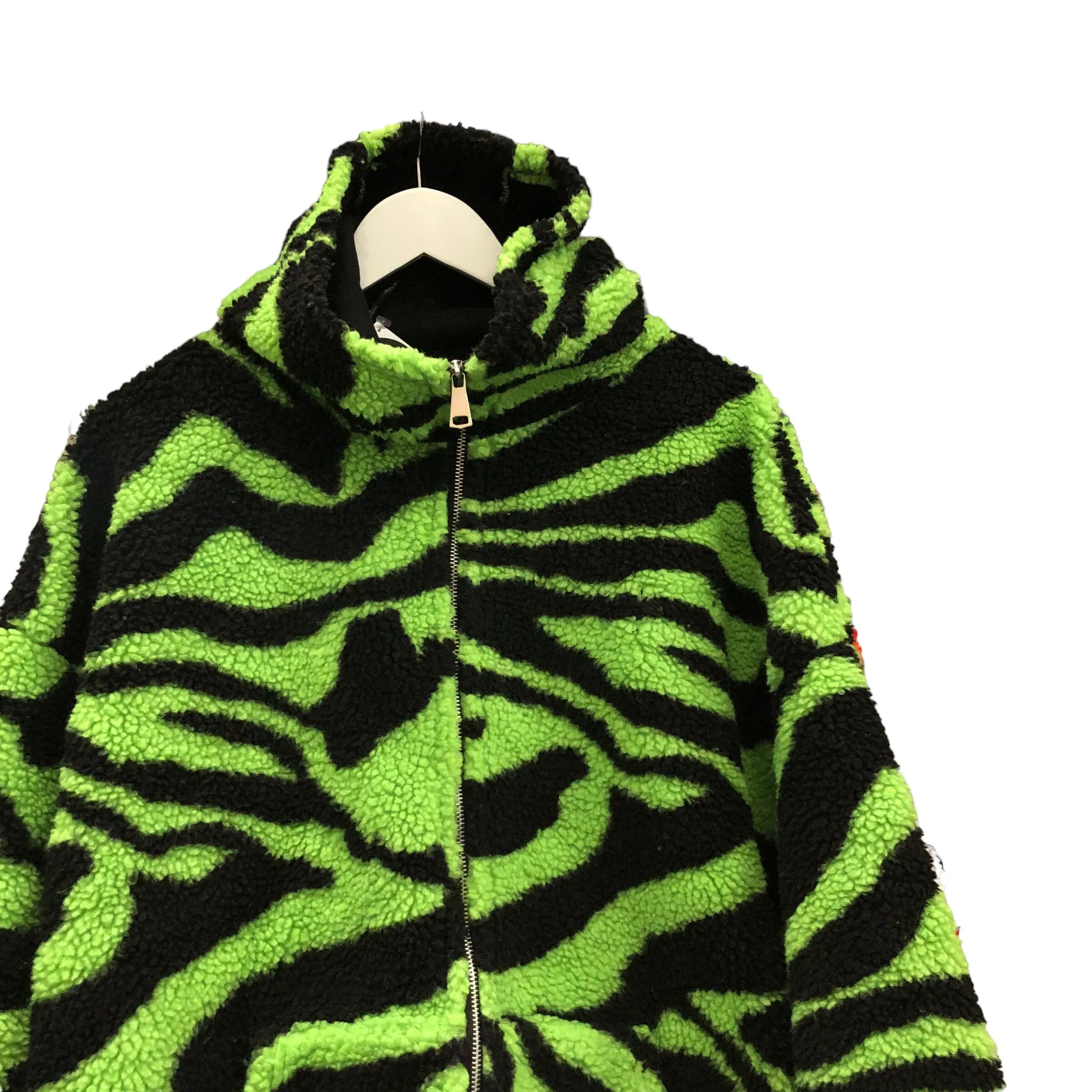 Neon Zebra Patterned Fleece Hoodie Jacket