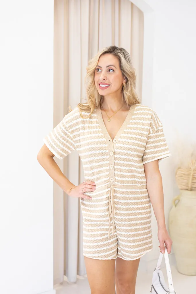 NEW VICTORIA CROCHET ROMPER (TAUPE)