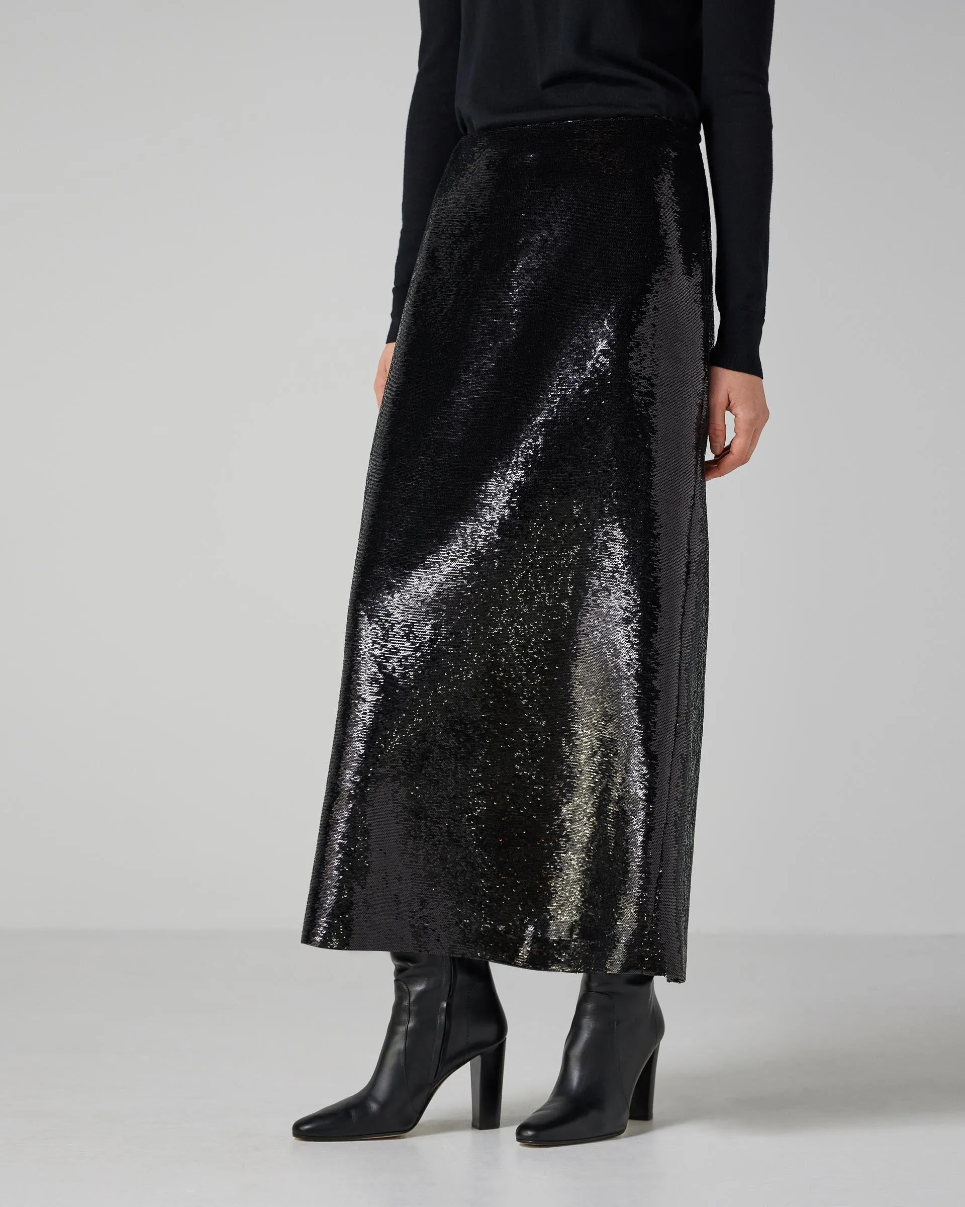 Nova Skirt in Flat Sequin, Black