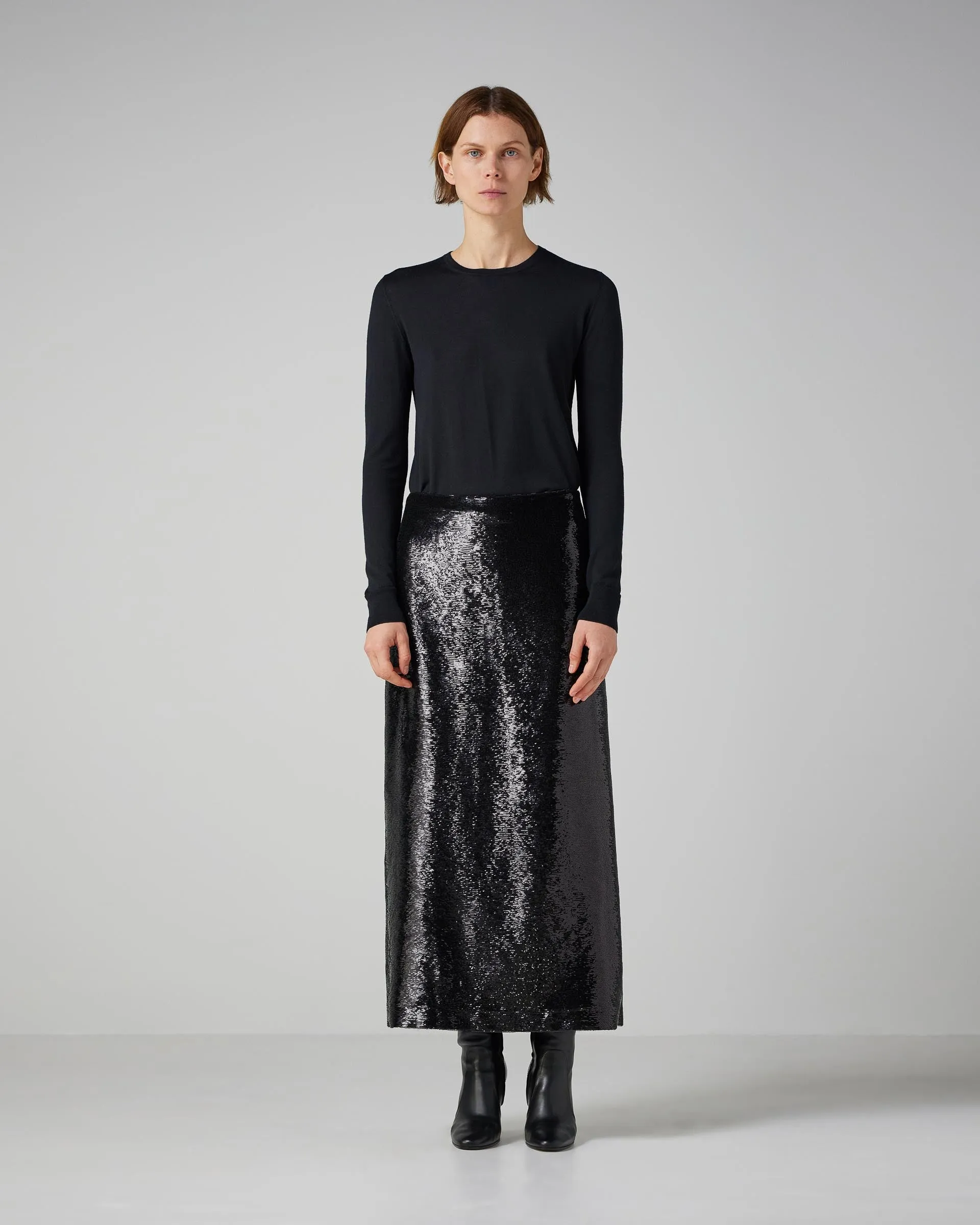 Nova Skirt in Flat Sequin, Black