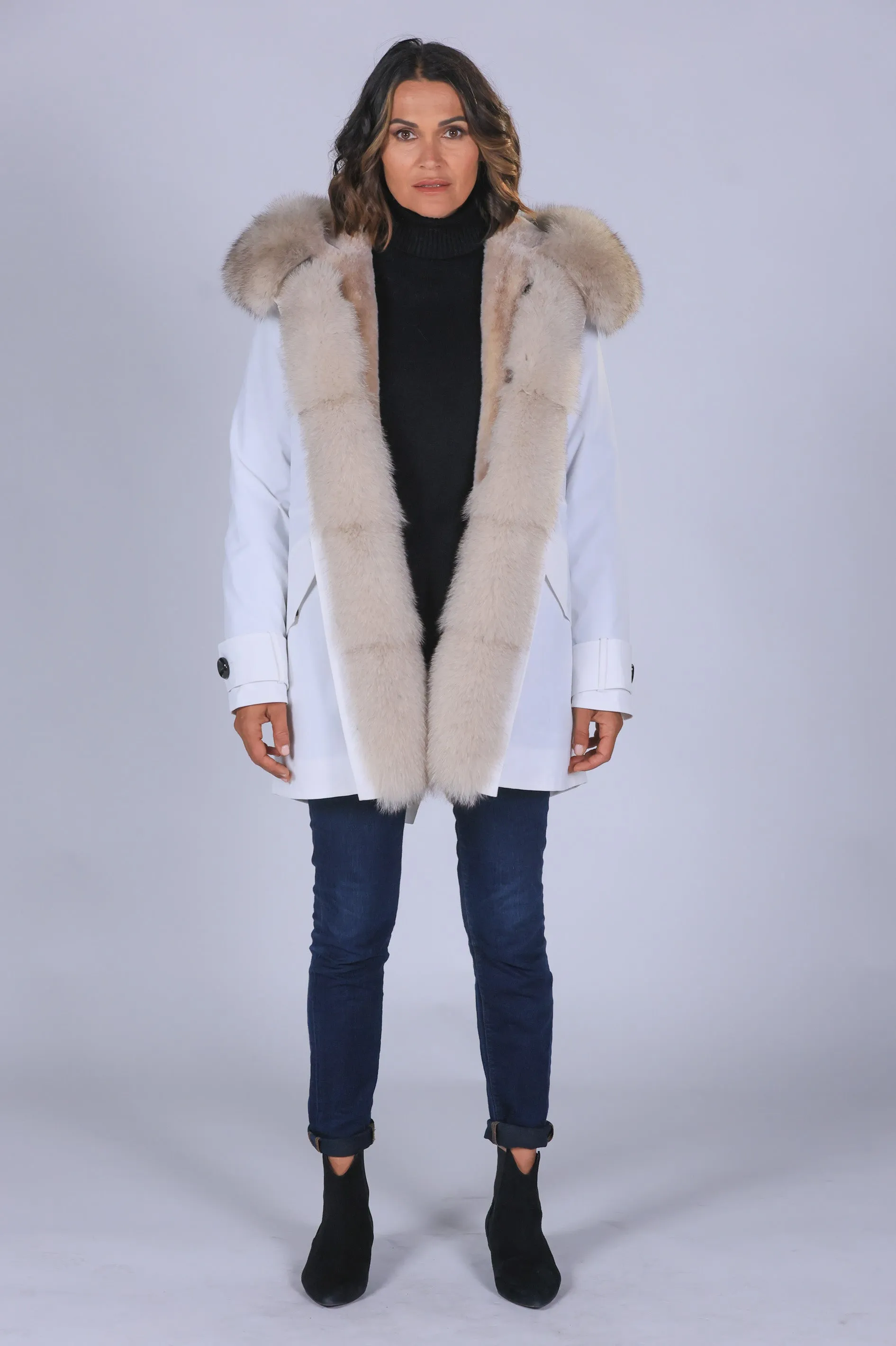 Parka in cotone tecnico impermeabile long beige