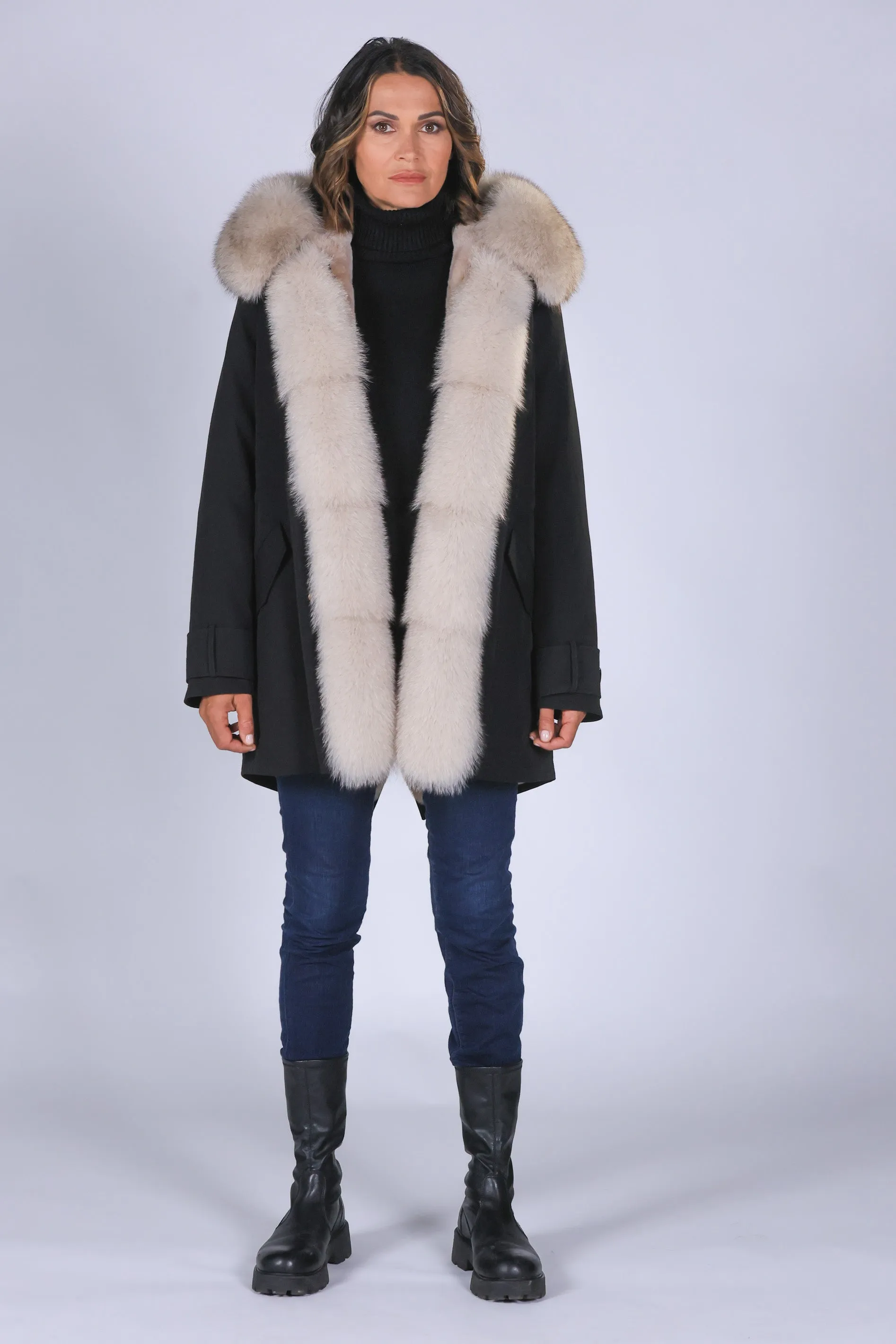 Parka in cotone tecnico impermeabile long beige