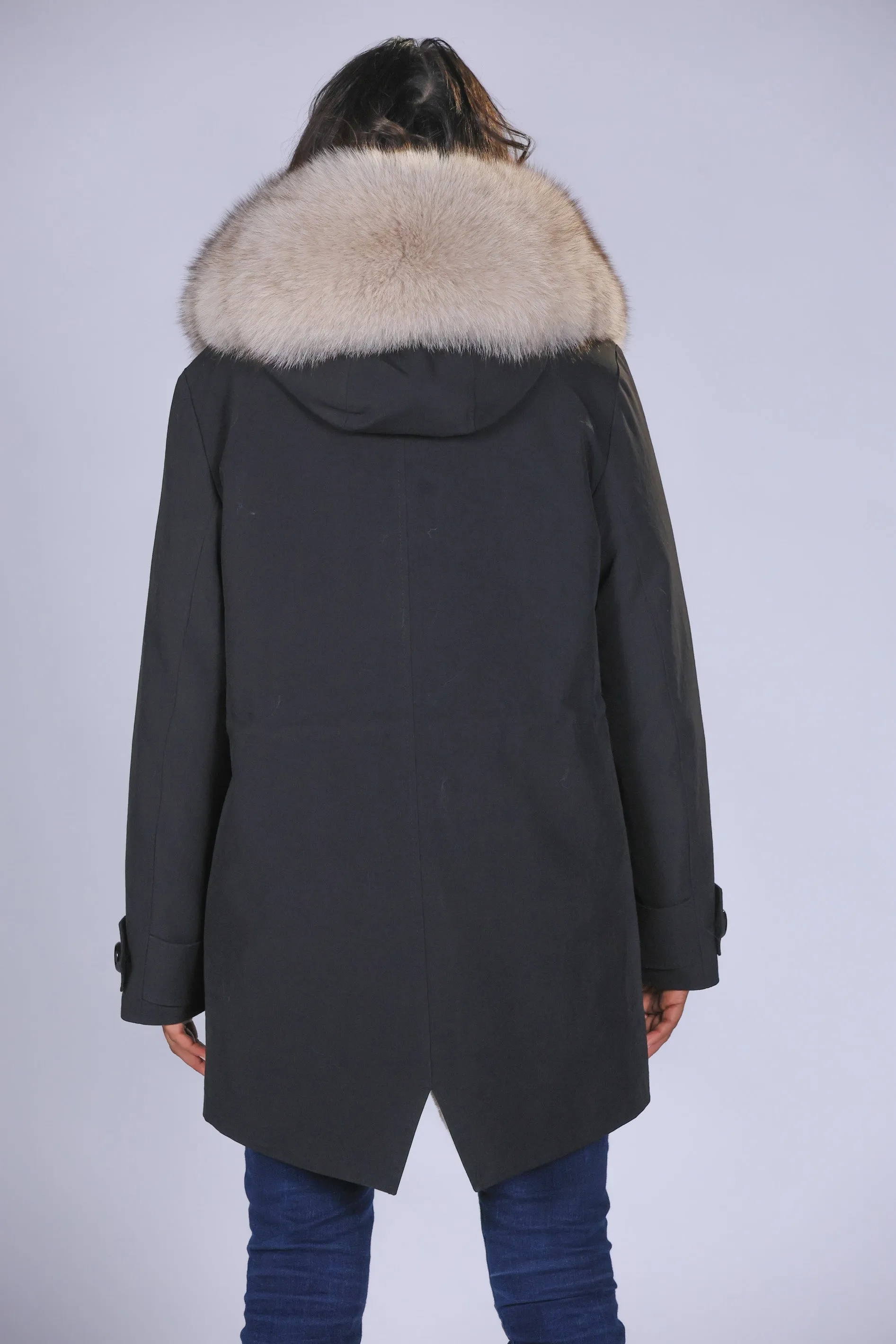 Parka in cotone tecnico impermeabile long beige