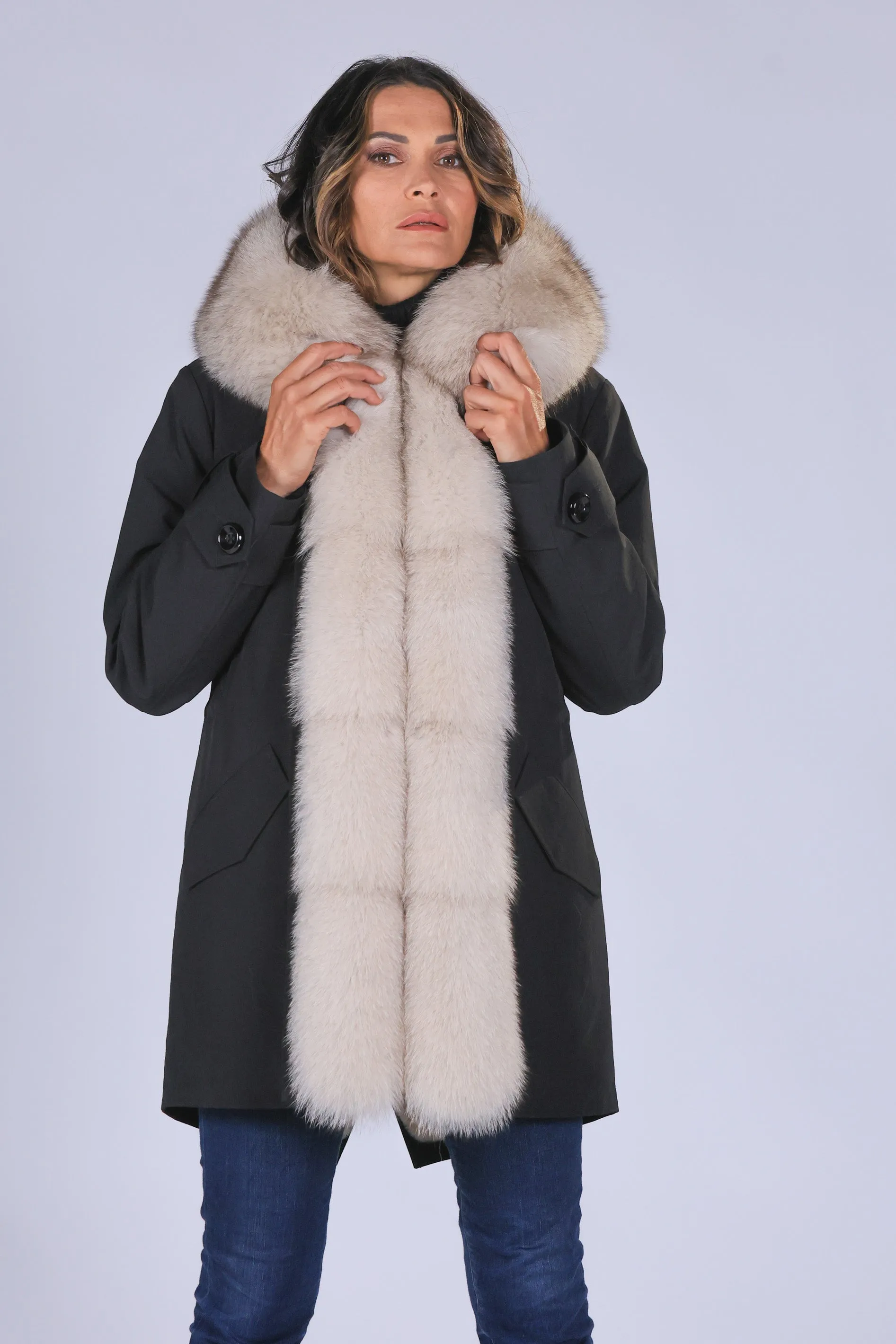 Parka in cotone tecnico impermeabile long beige