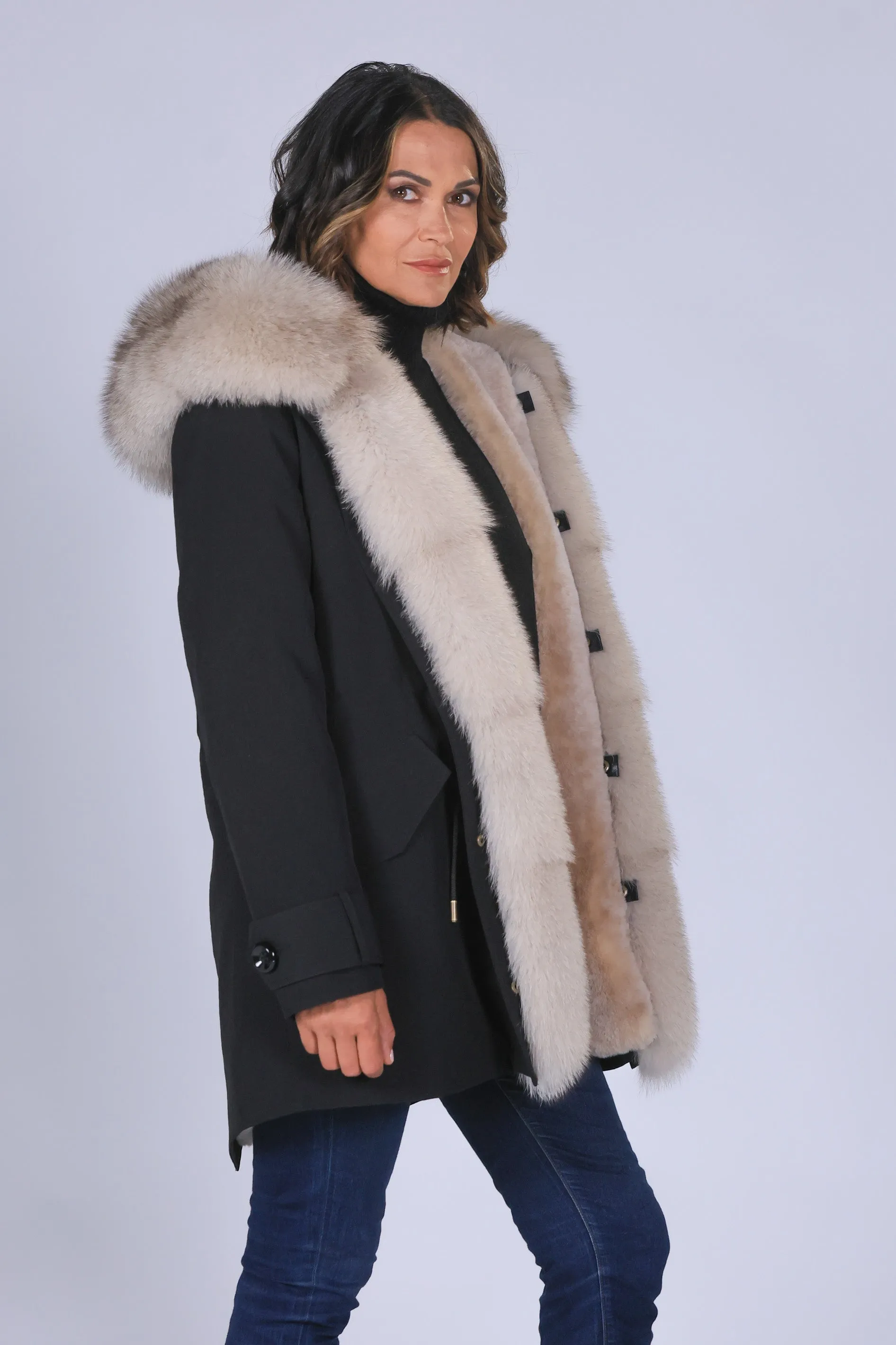 Parka in cotone tecnico impermeabile long beige