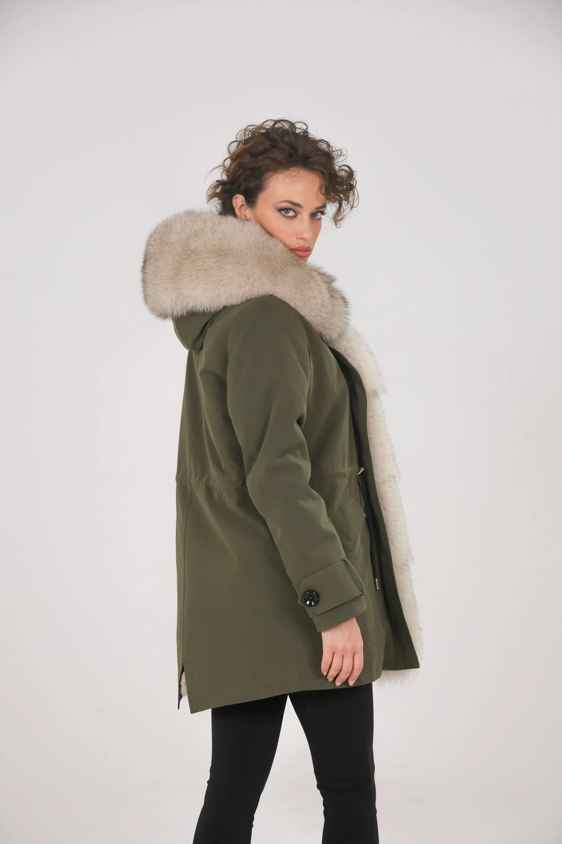 Parka in cotone tecnico impermeabile long beige