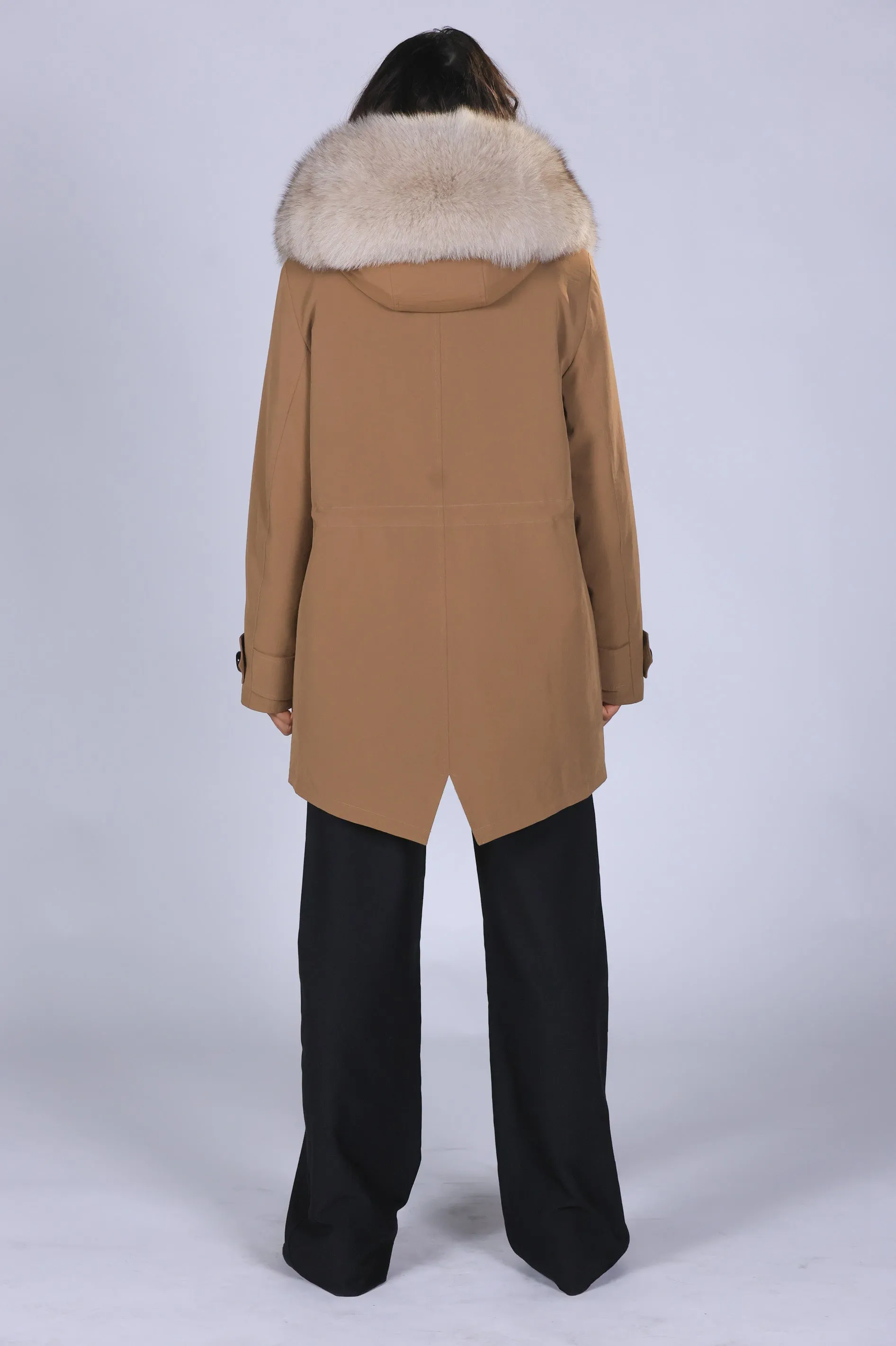 Parka in cotone tecnico impermeabile long beige
