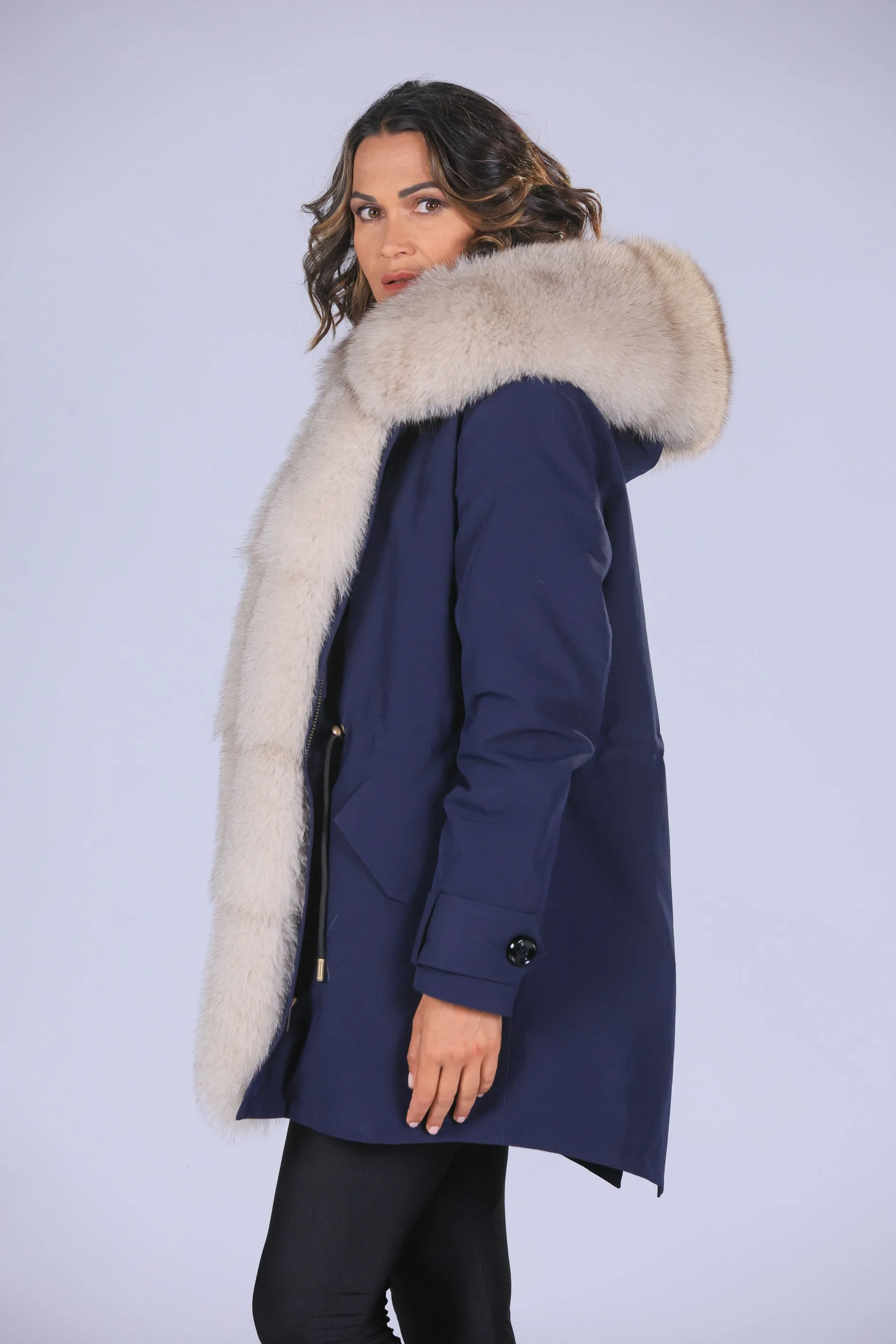 Parka in cotone tecnico impermeabile long beige