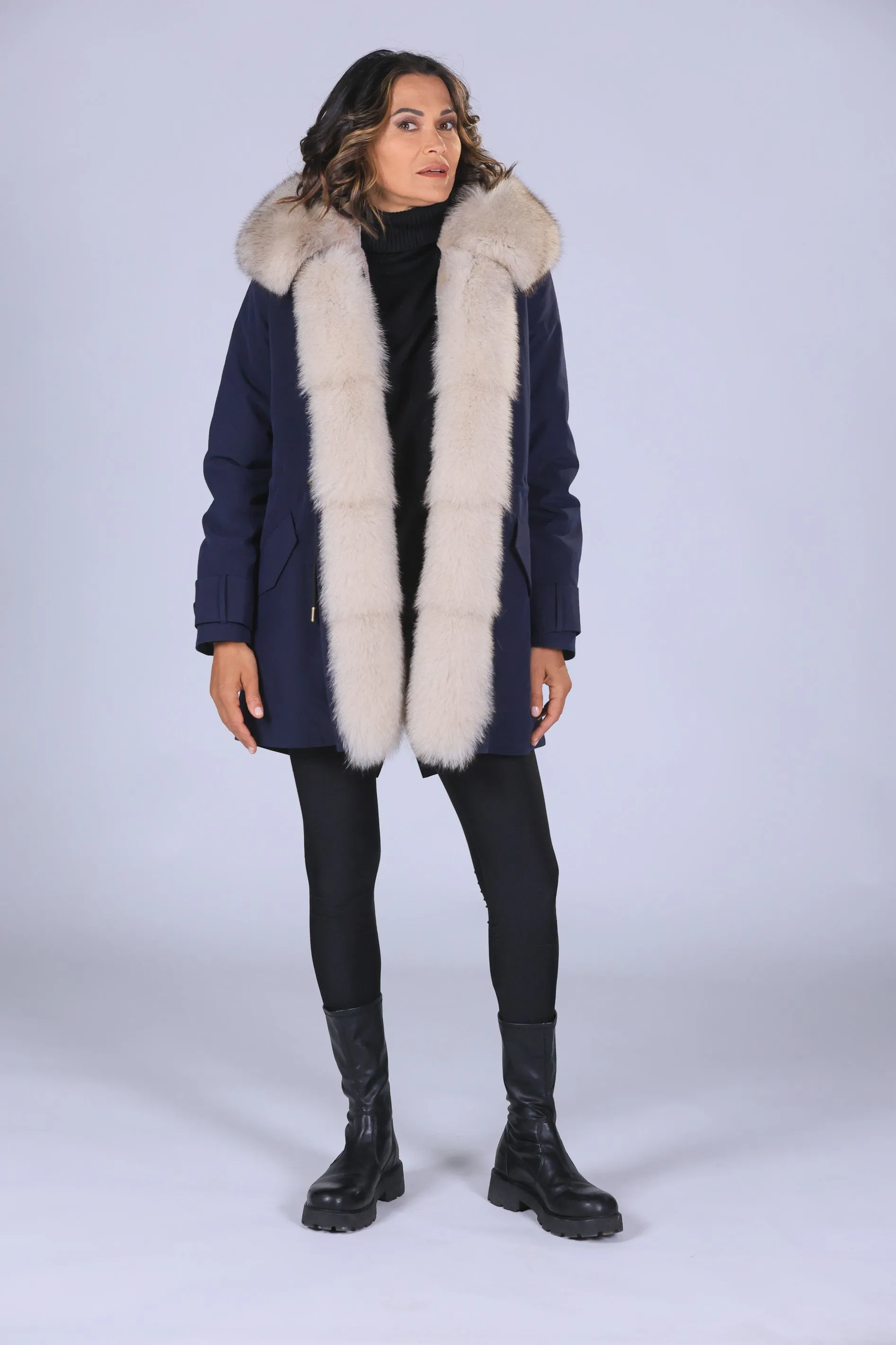 Parka in cotone tecnico impermeabile long beige