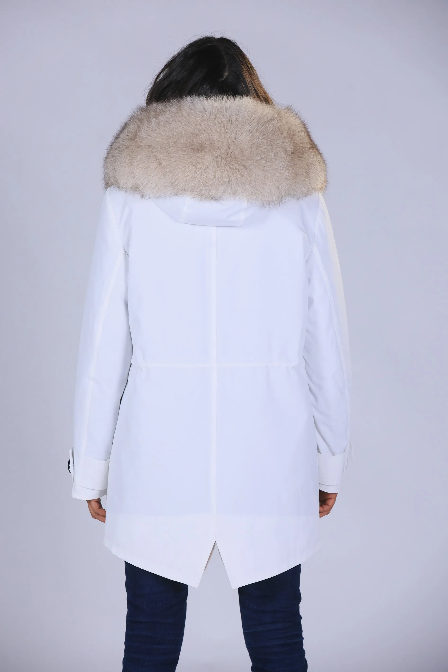 Parka in cotone tecnico impermeabile long beige