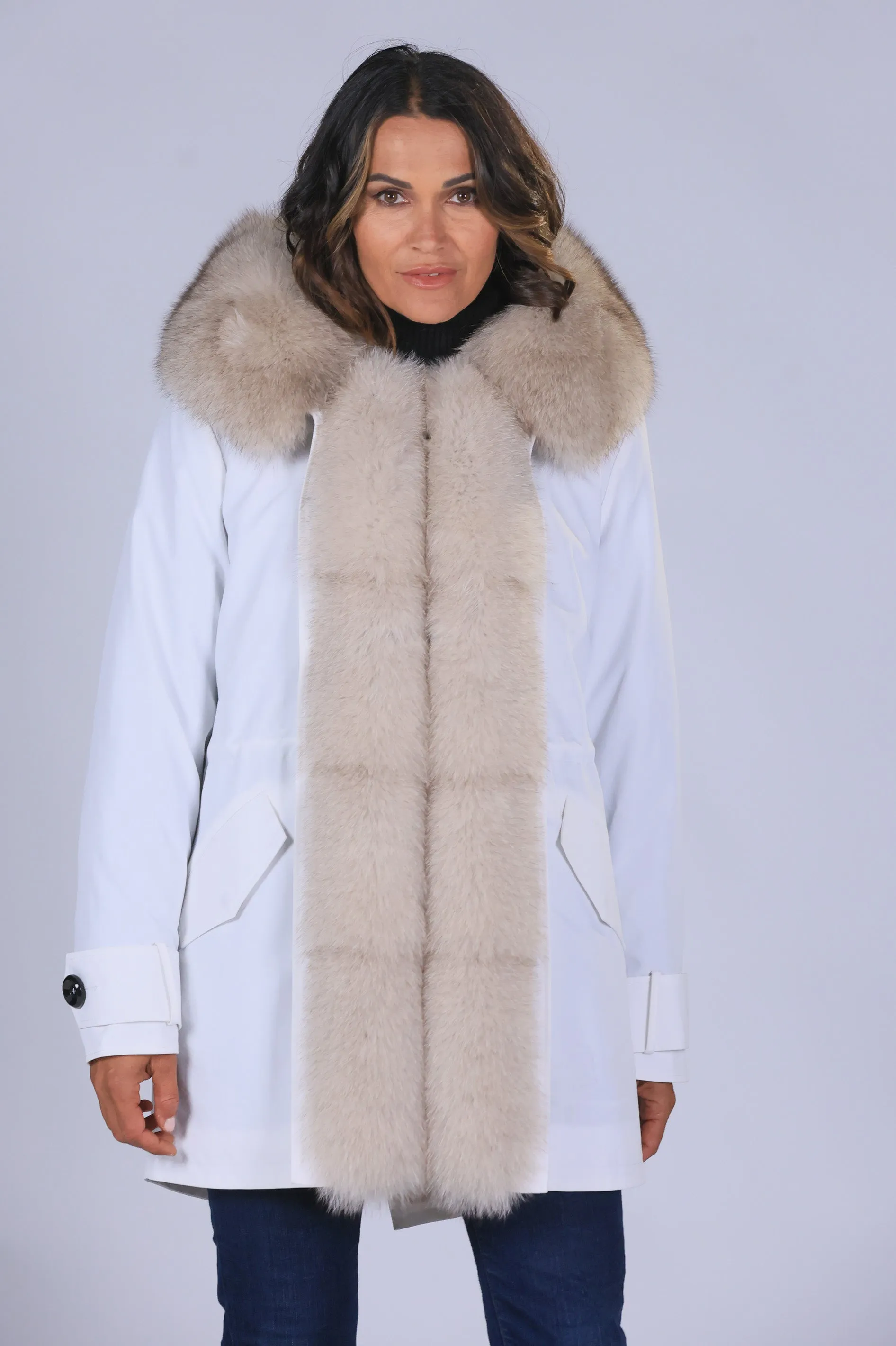 Parka in cotone tecnico impermeabile long beige