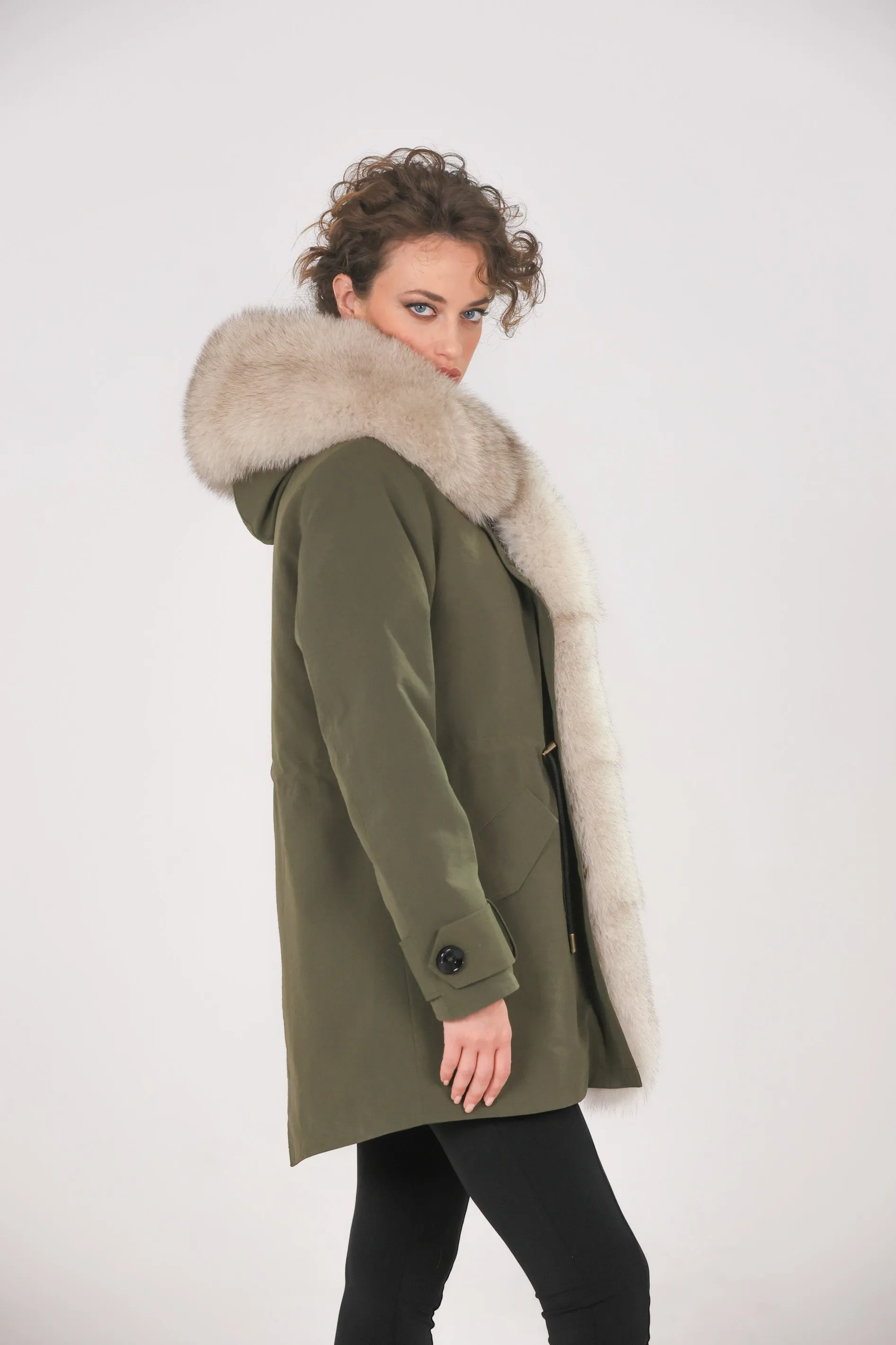 Parka in cotone tecnico impermeabile long beige