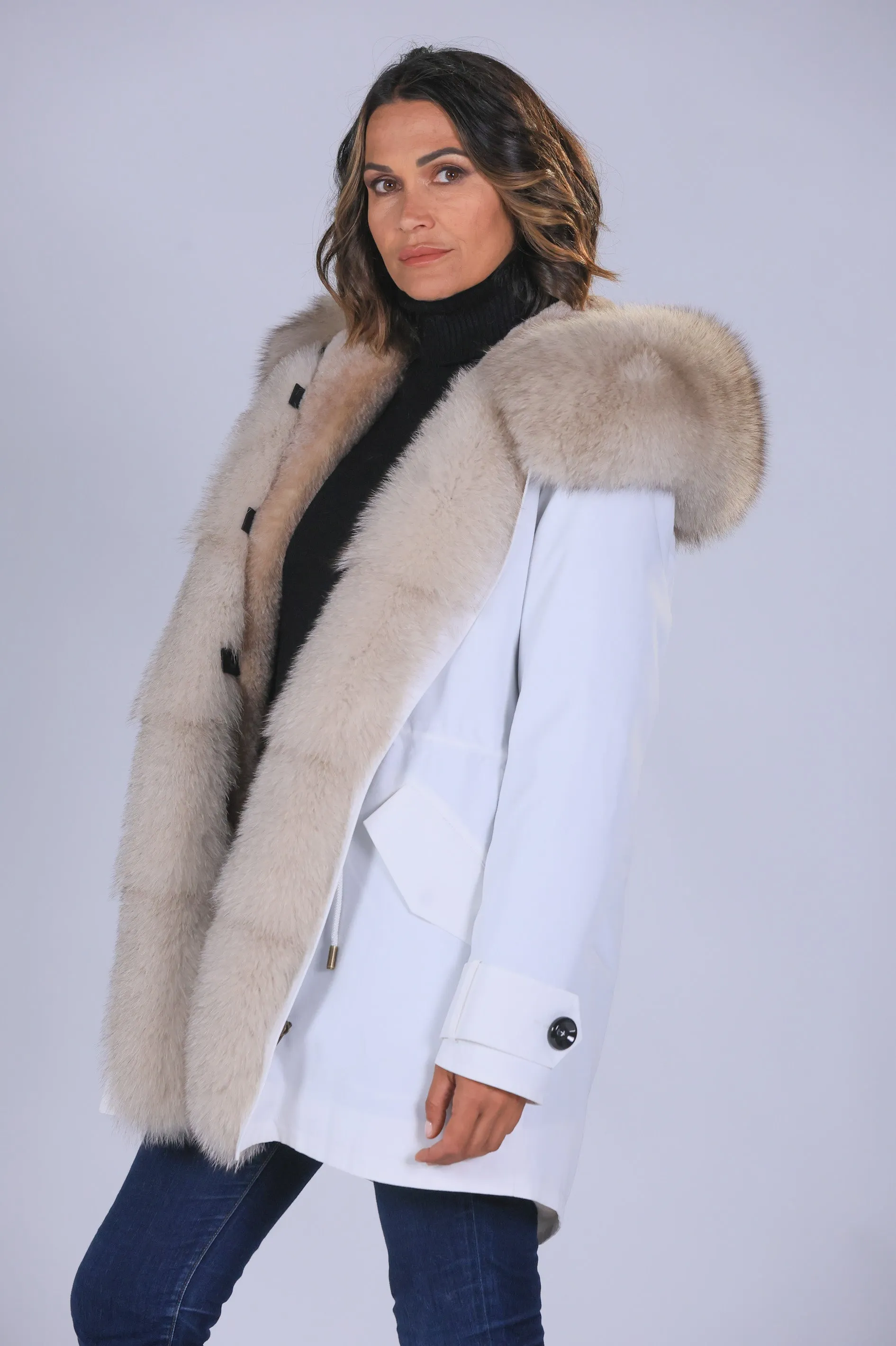 Parka in cotone tecnico impermeabile long beige