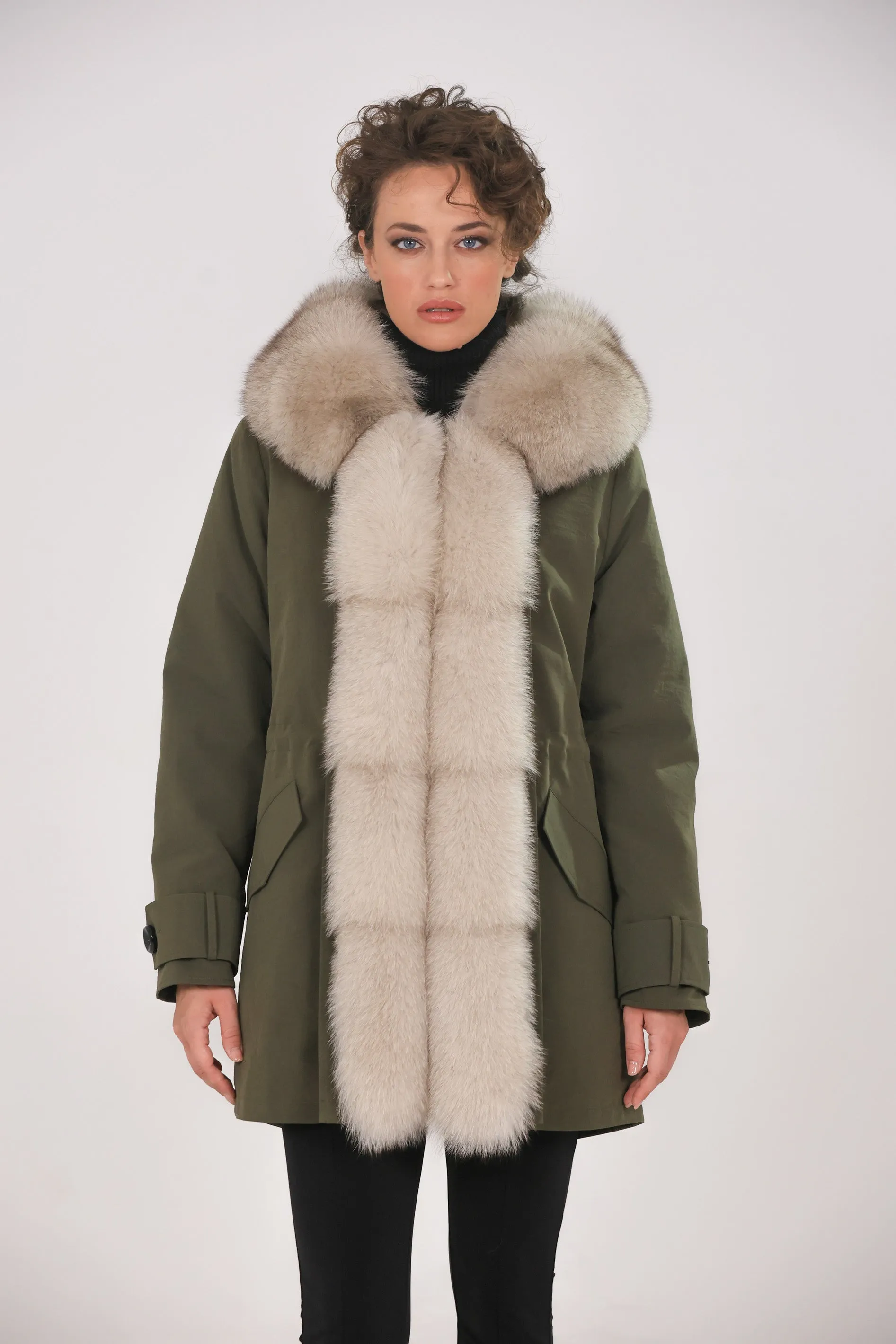 Parka in cotone tecnico impermeabile long beige