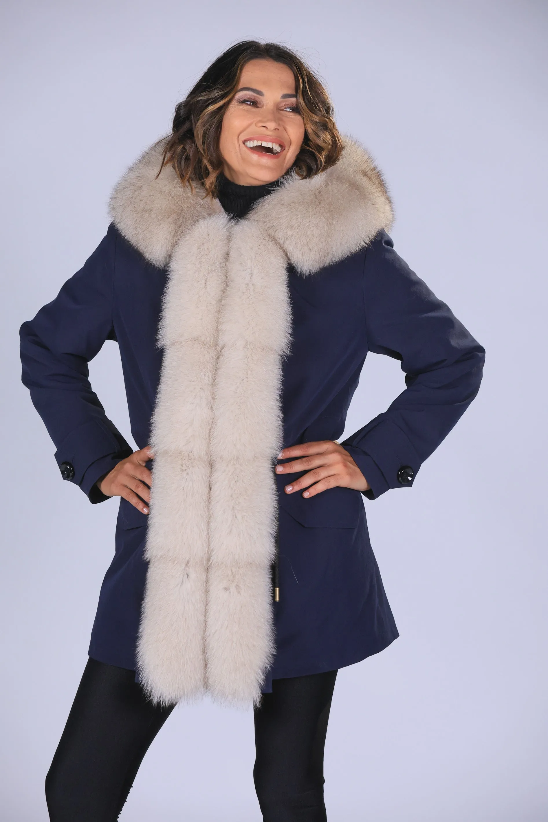 Parka in cotone tecnico impermeabile long beige