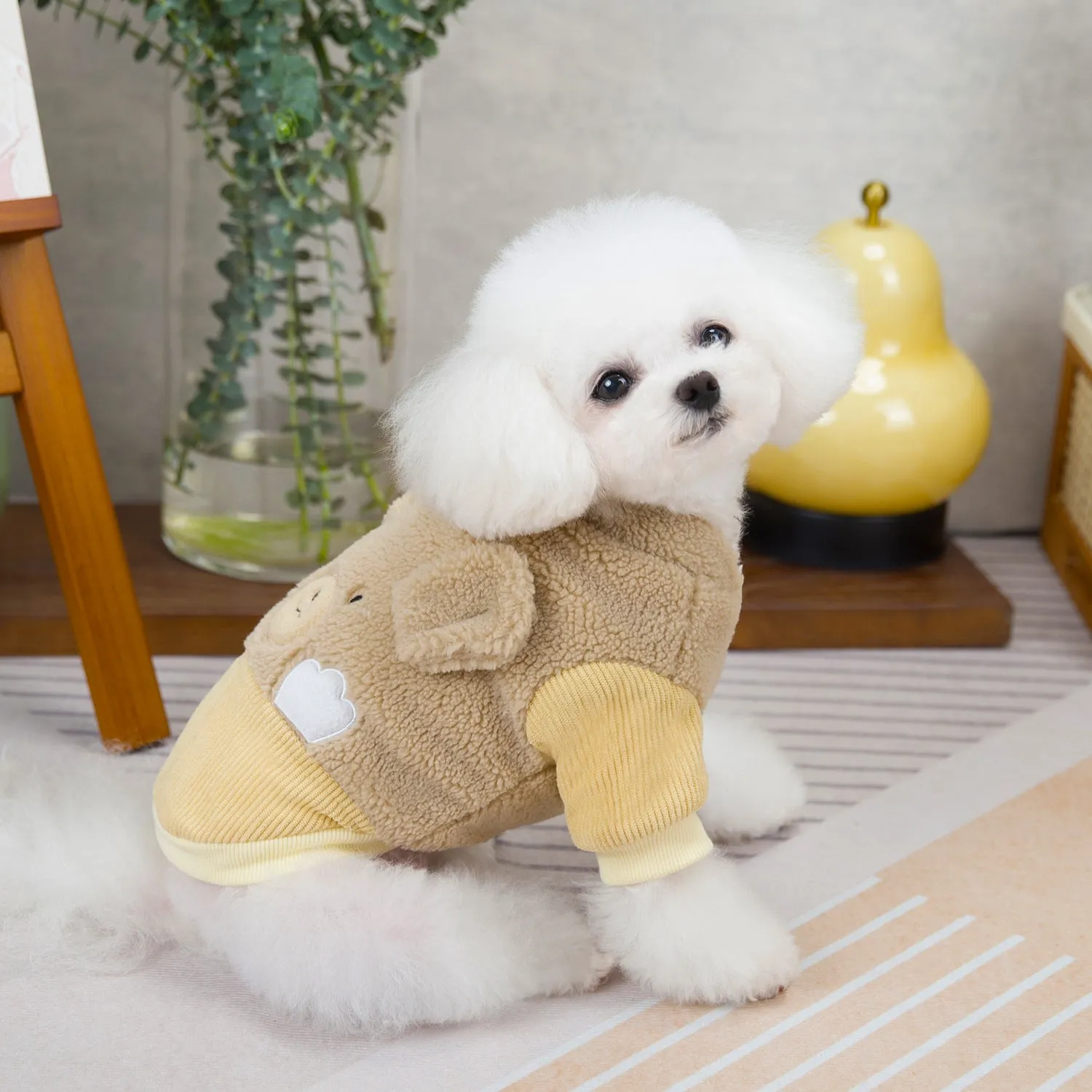 Pet Clothes | Lamb Embroidered Bear Cotton Coat for Dogs and Cats | 2024 New Autumn and Winter Pet Clothing