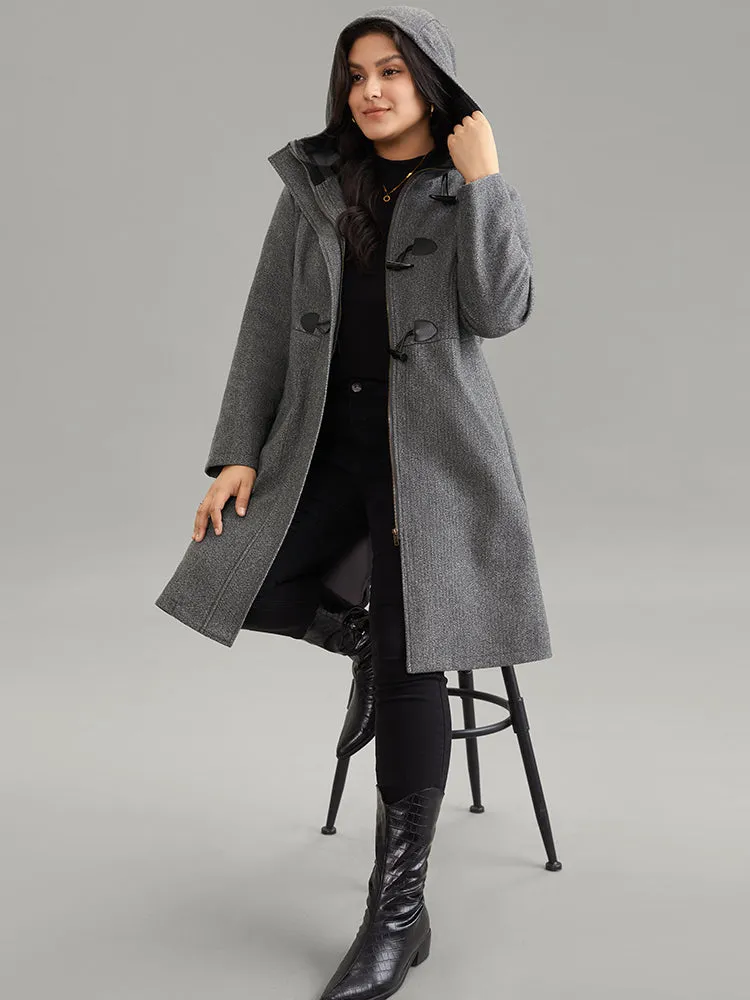 Plaid Hooded Pocket Duffle Button Tunic Coat