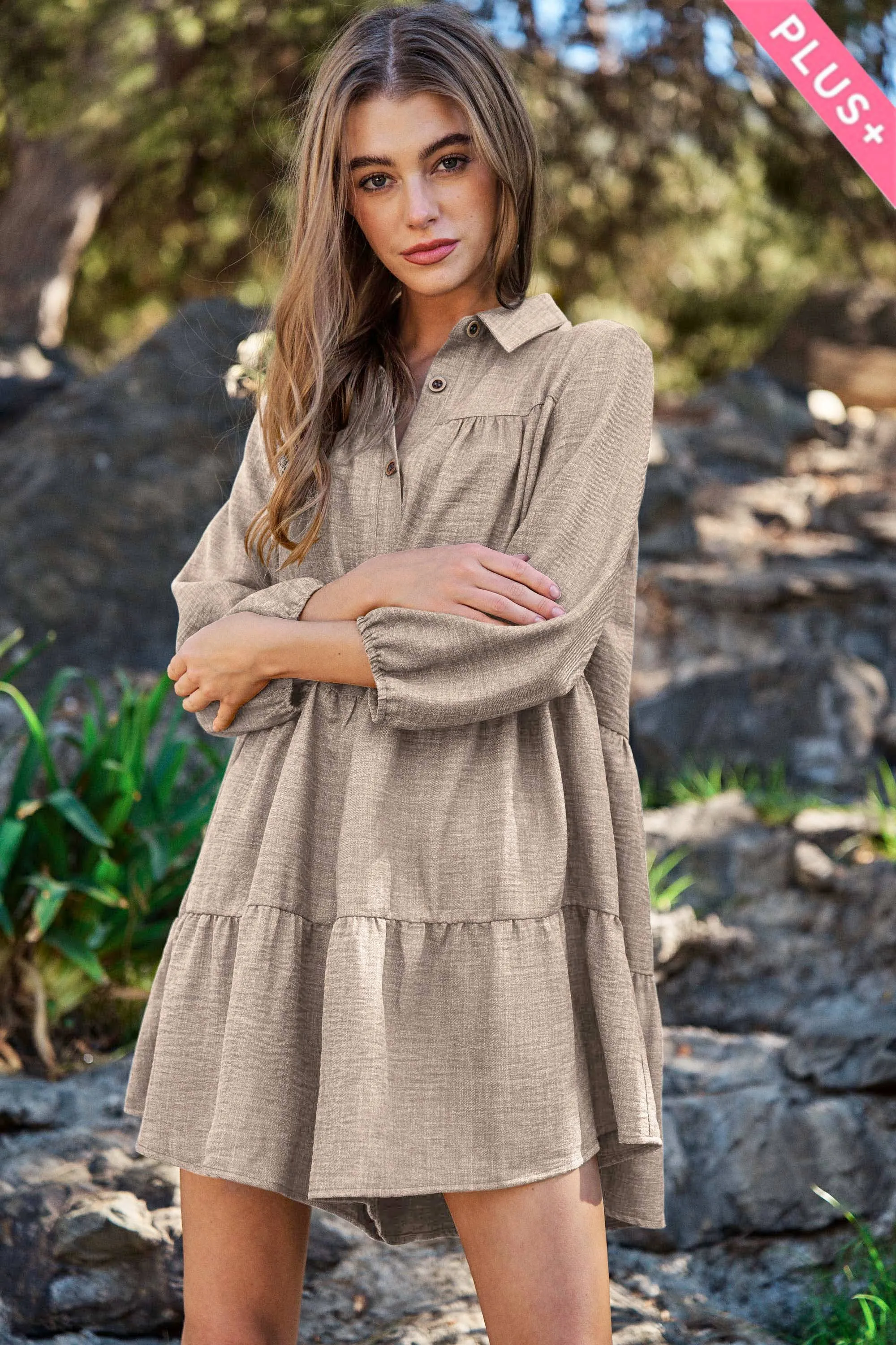 Plus Taupe Button Down Romper