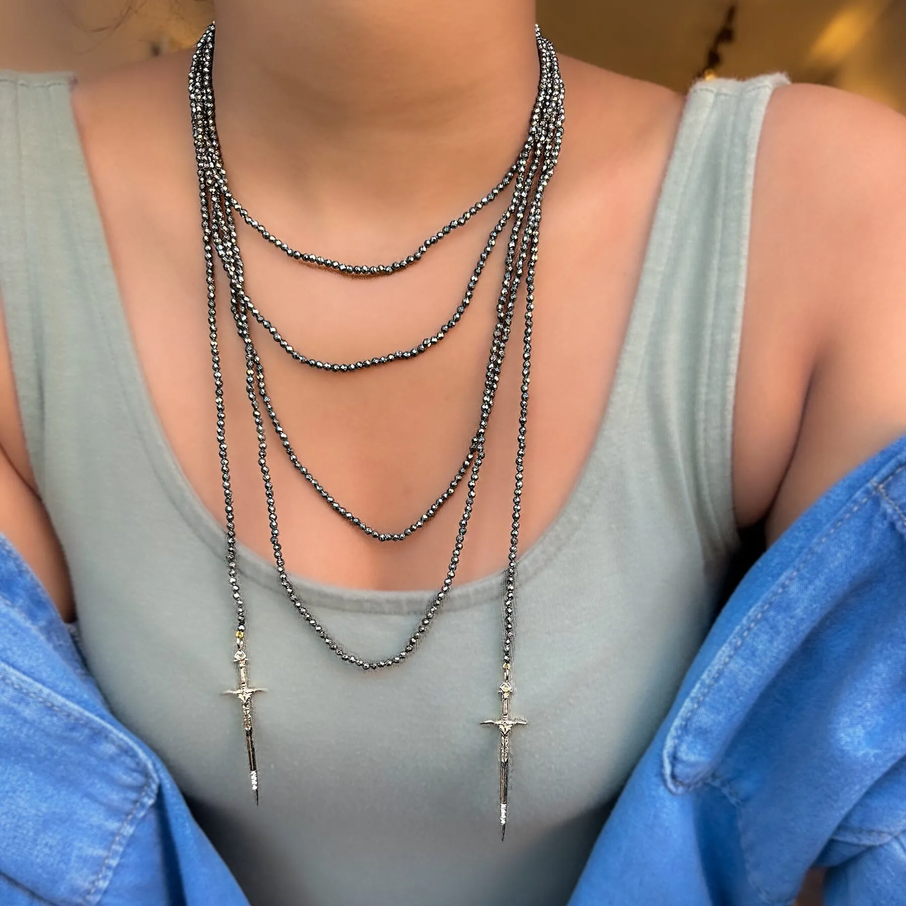 Pyrite Dagger Wrap Necklace