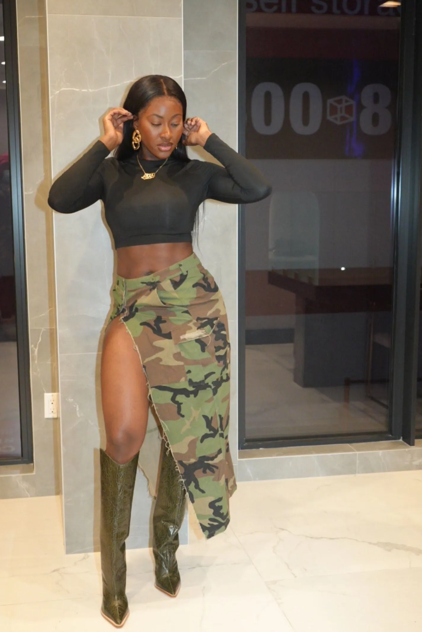 "EDGY BABE" CAMO MAXI SKIRT