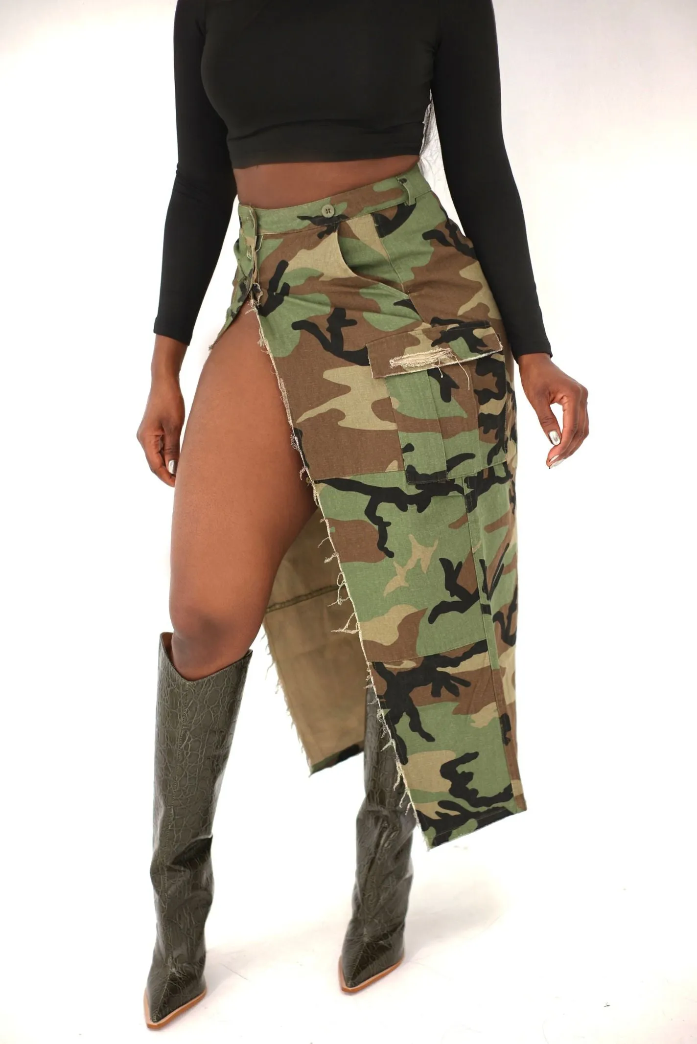 "EDGY BABE" CAMO MAXI SKIRT