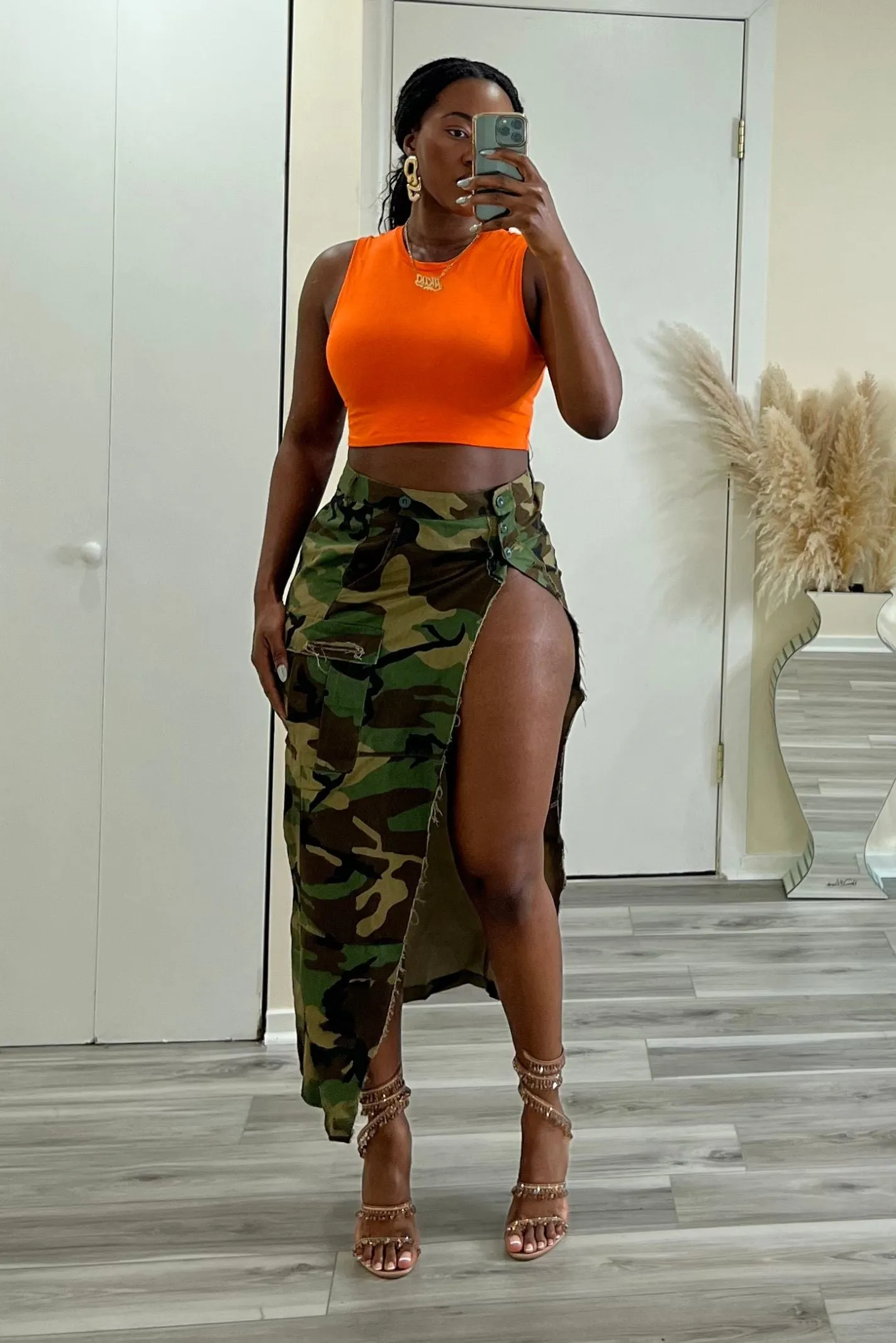 "EDGY BABE" CAMO MAXI SKIRT