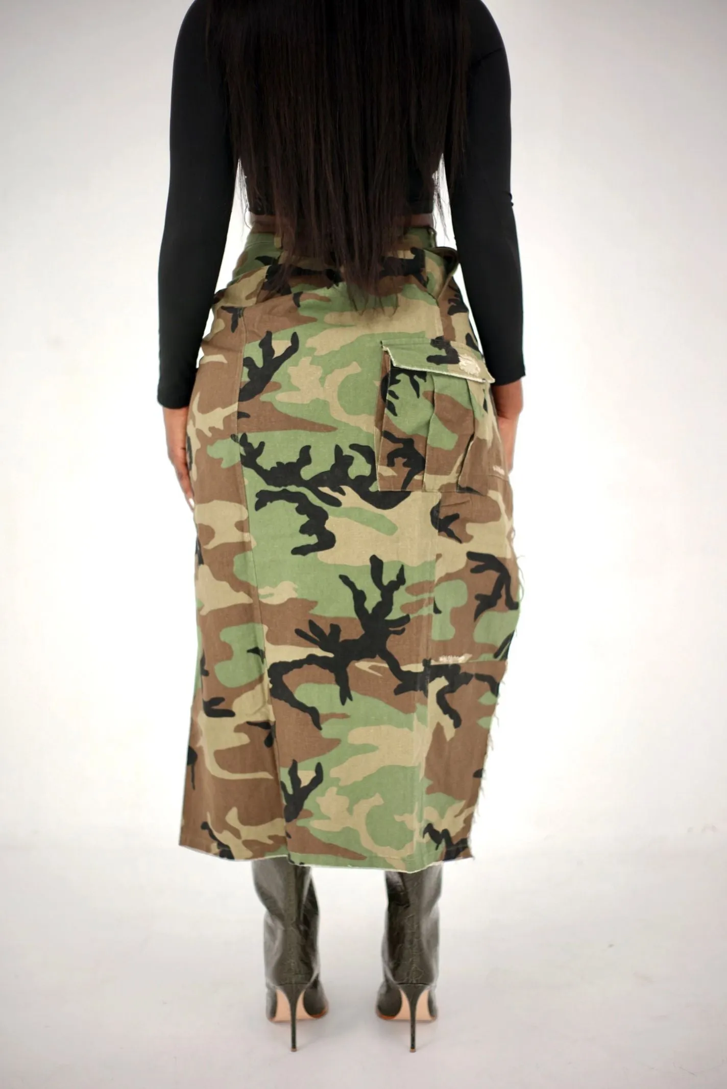 "EDGY BABE" CAMO MAXI SKIRT