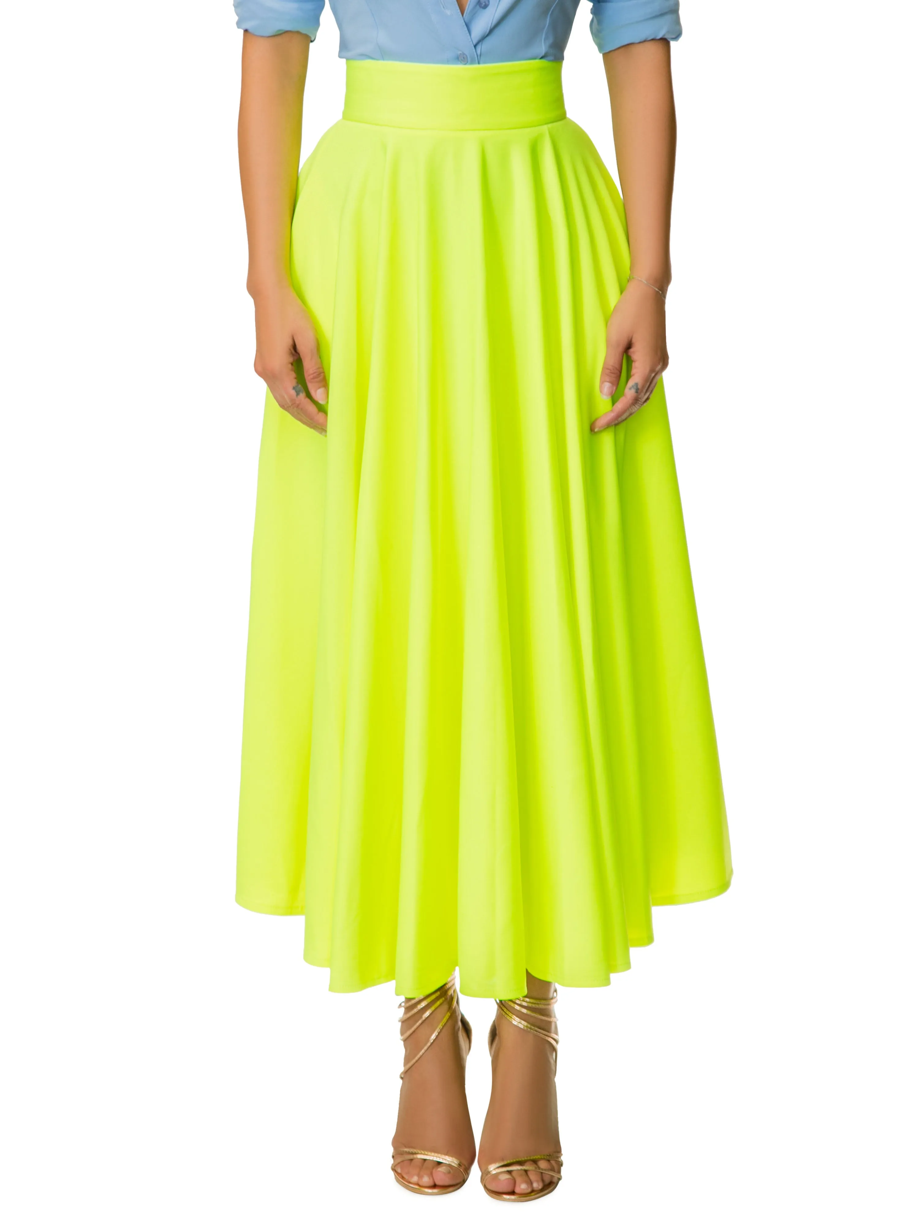 "Ola-Ray" Neon Yellow Midi Skirt