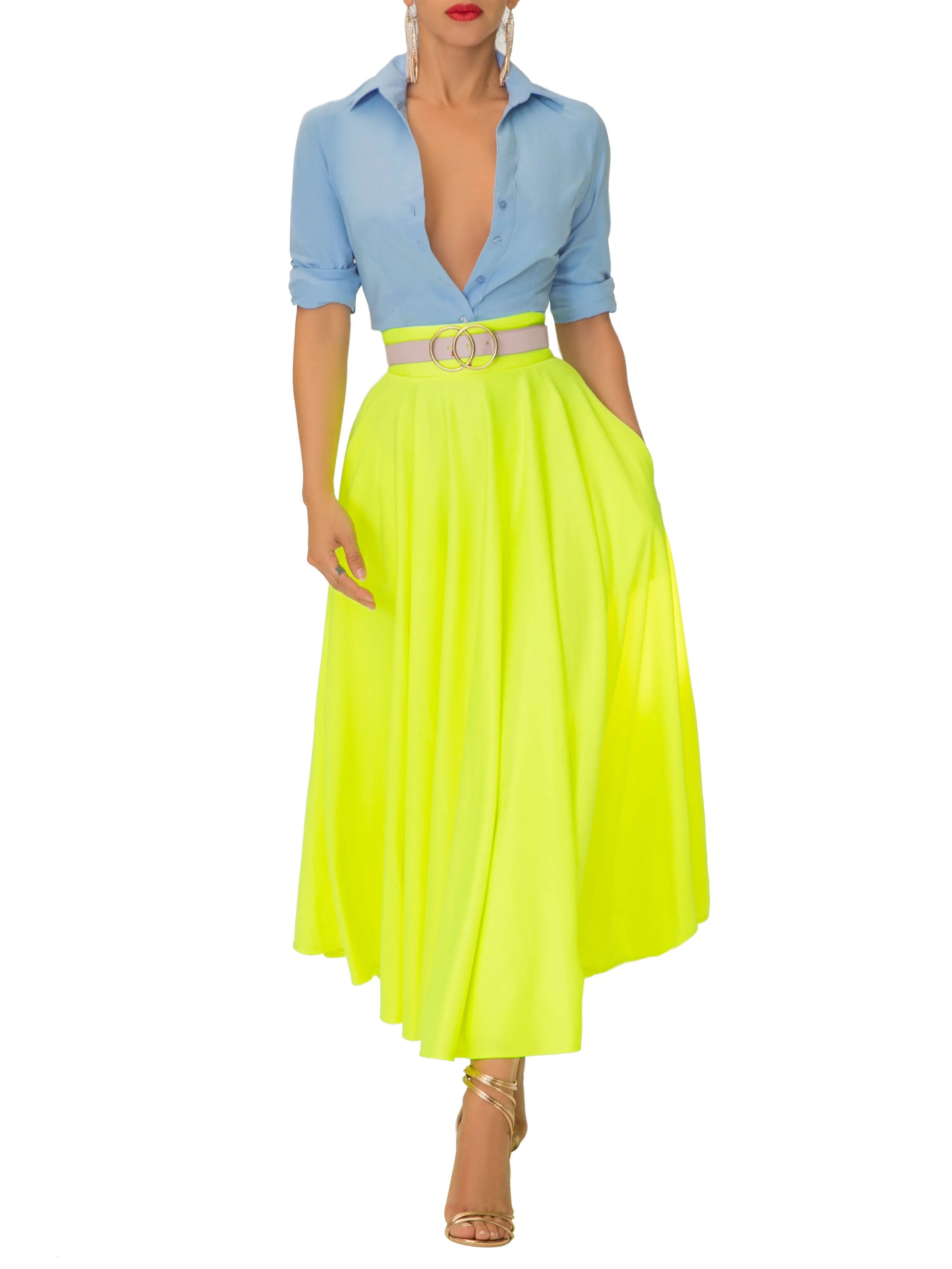 "Ola-Ray" Neon Yellow Midi Skirt