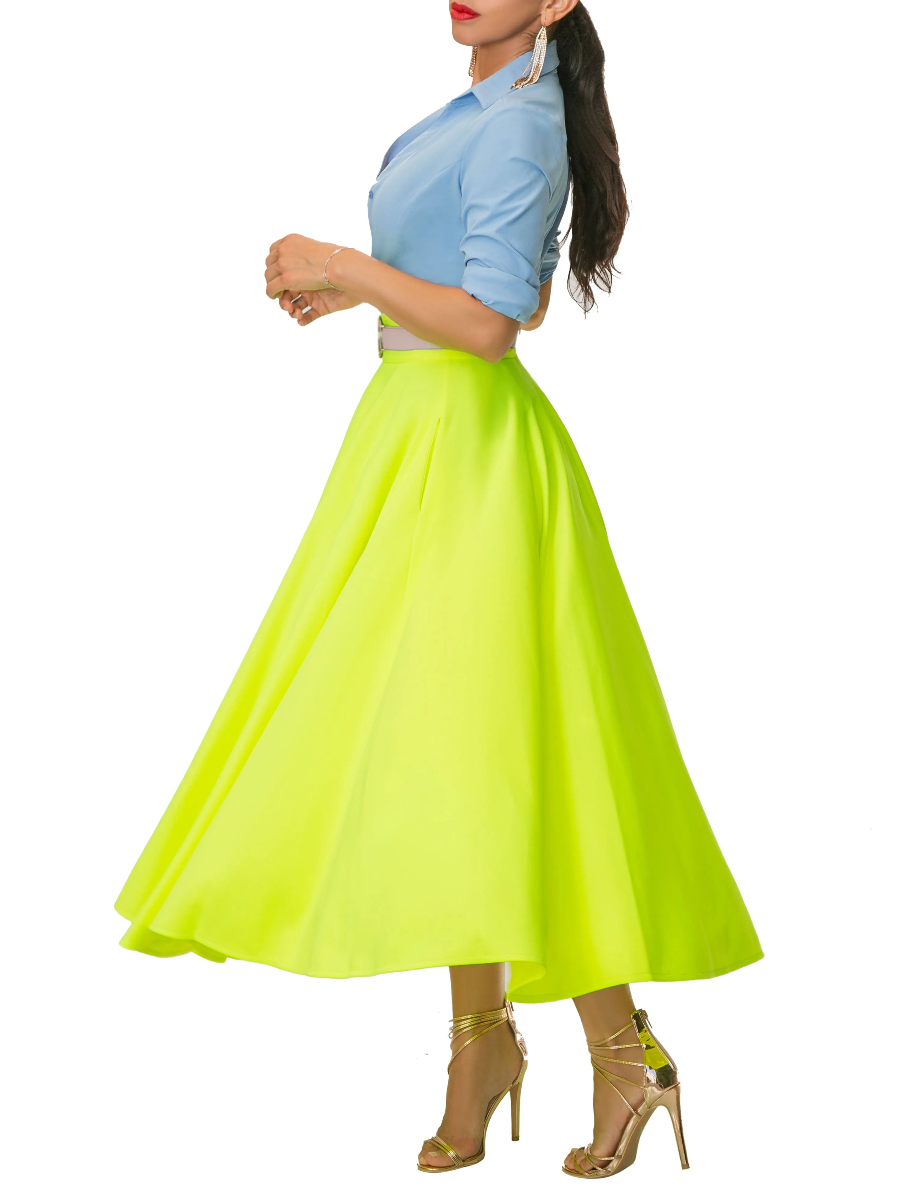 "Ola-Ray" Neon Yellow Midi Skirt