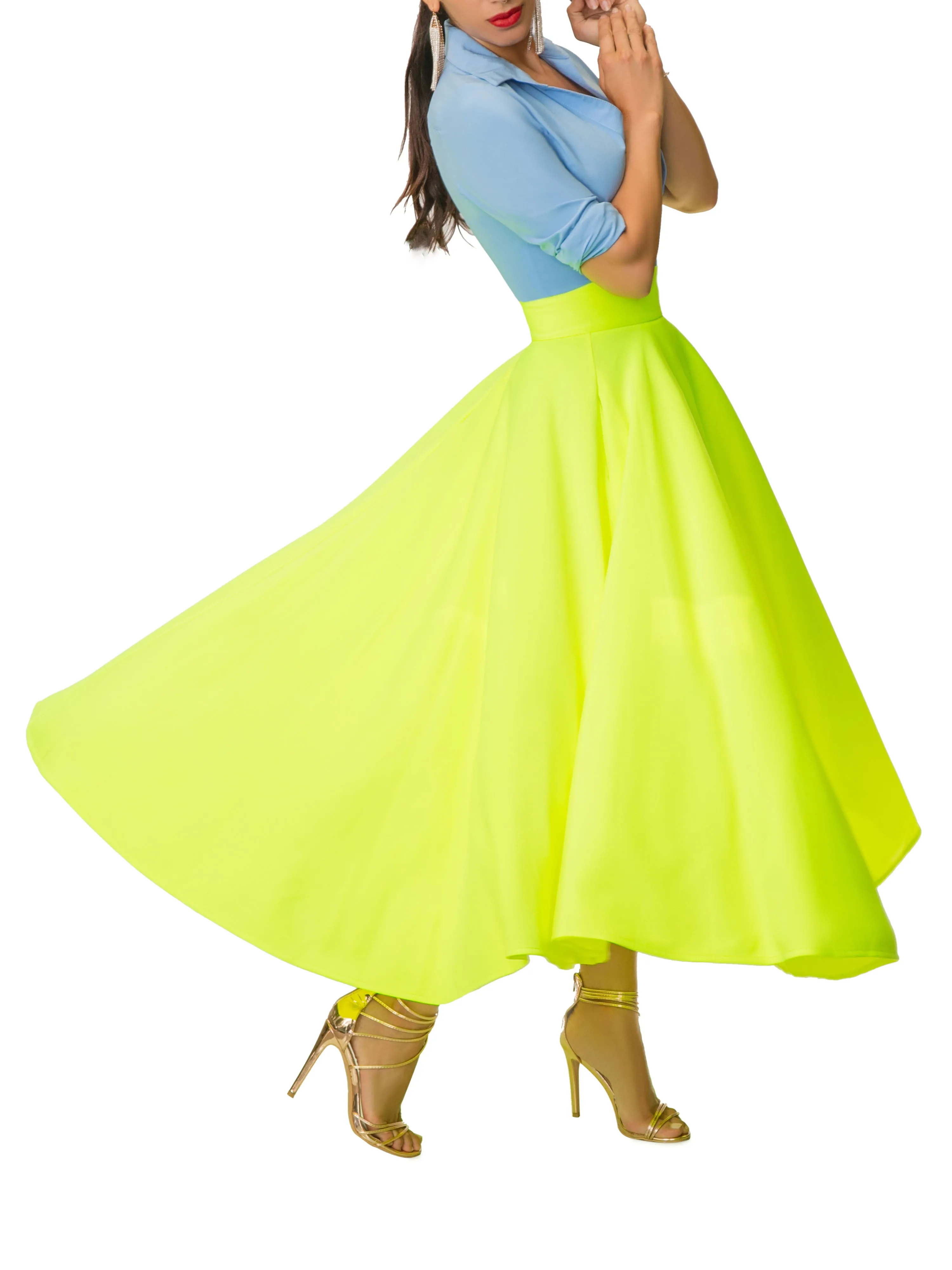 "Ola-Ray" Neon Yellow Midi Skirt