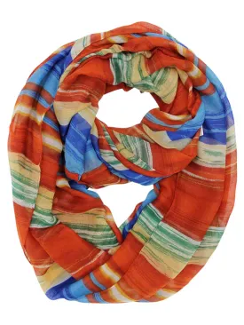 Red & Blue Multicolor Stripe Print Infinity Scarf