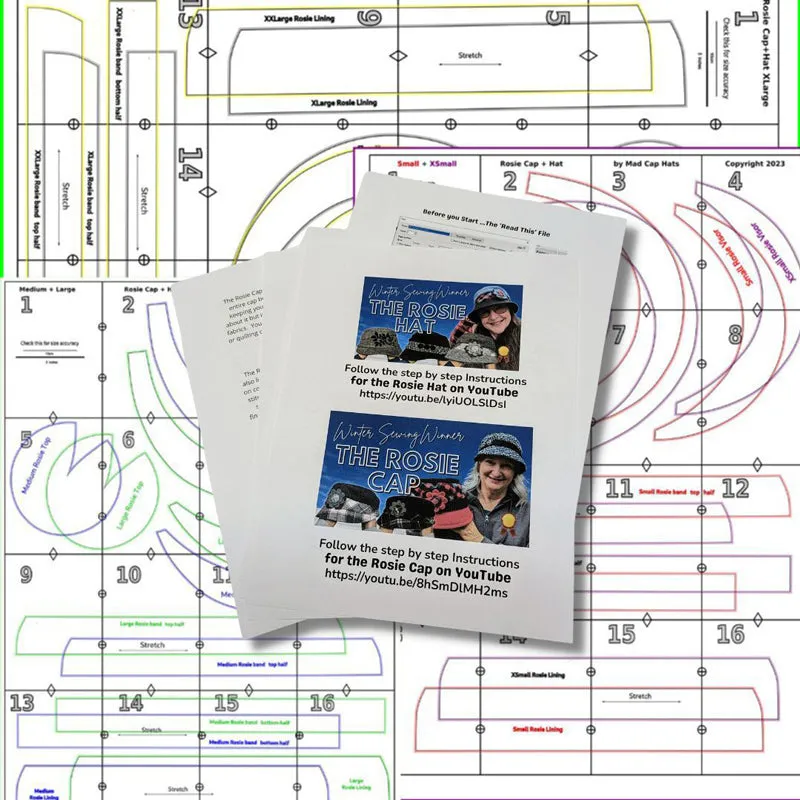 Rosie Cap and Hat, Digital Sewing Pattern in six head sizes, PDF format