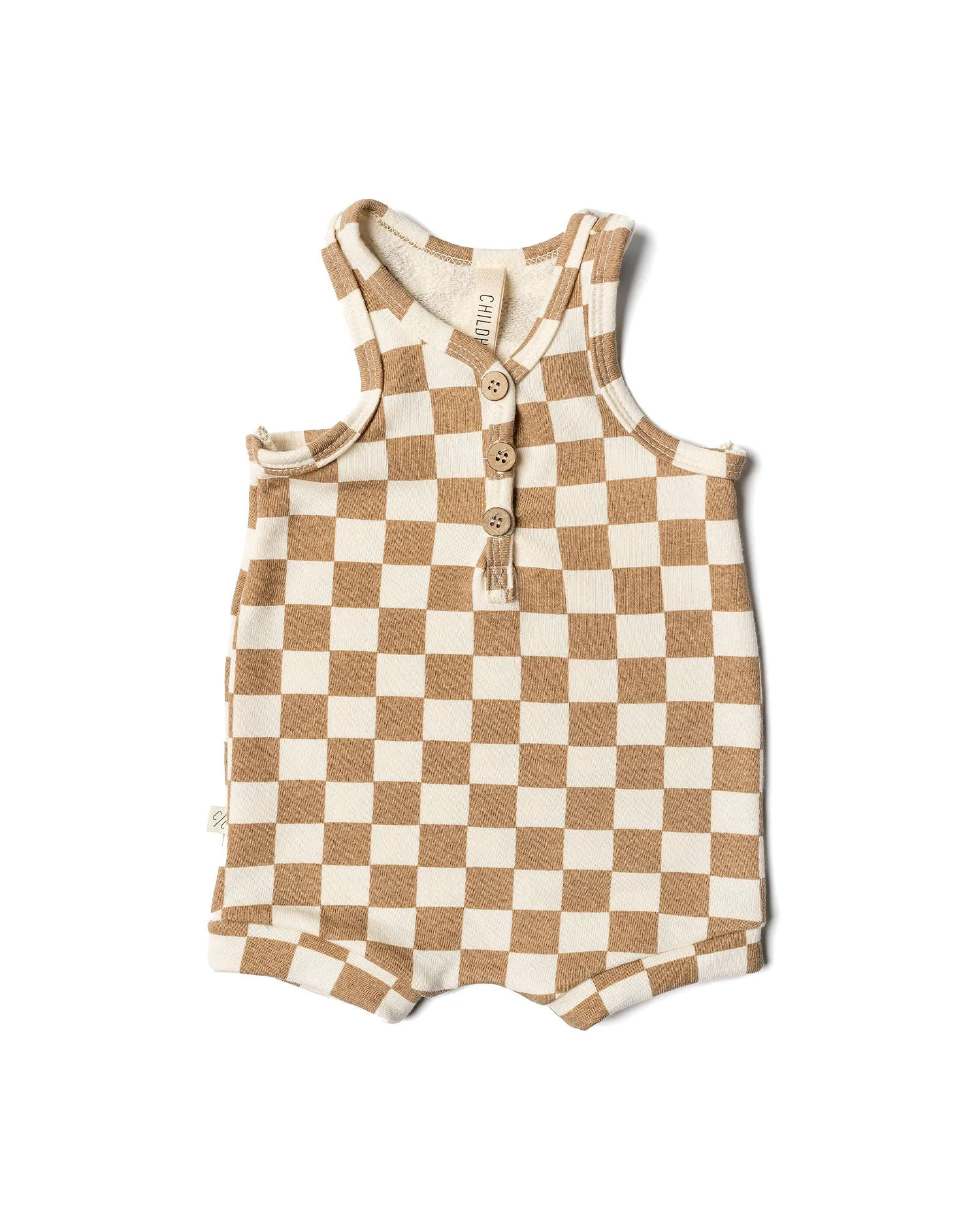 short tank romper - taupe checkerboard