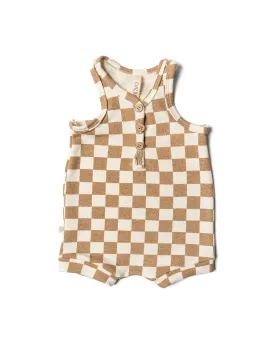 short tank romper - taupe checkerboard
