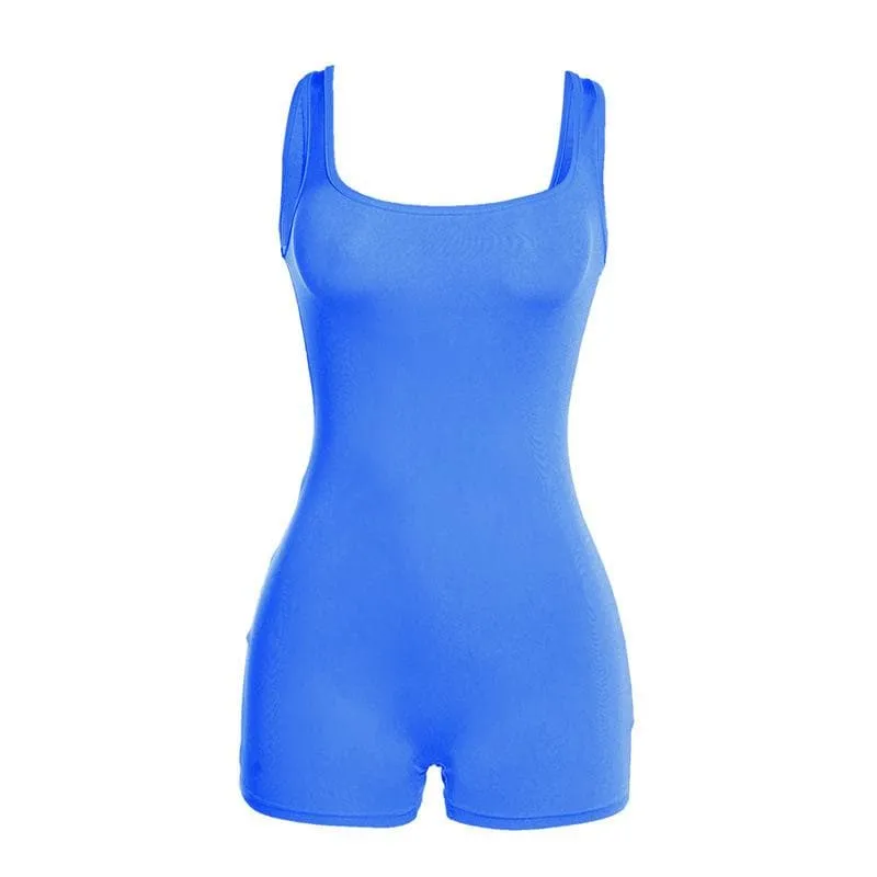 Square neck sleeveless backless solid romper