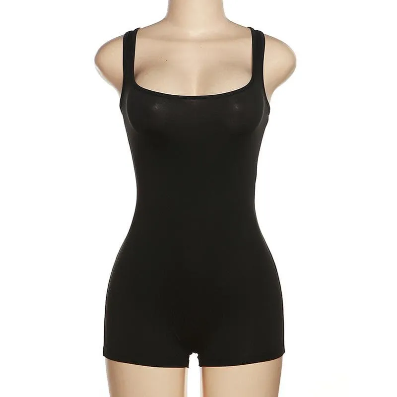 Square neck sleeveless backless solid romper