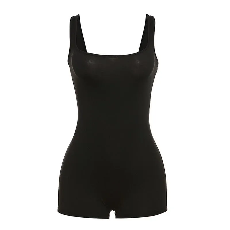 Square neck sleeveless backless solid romper