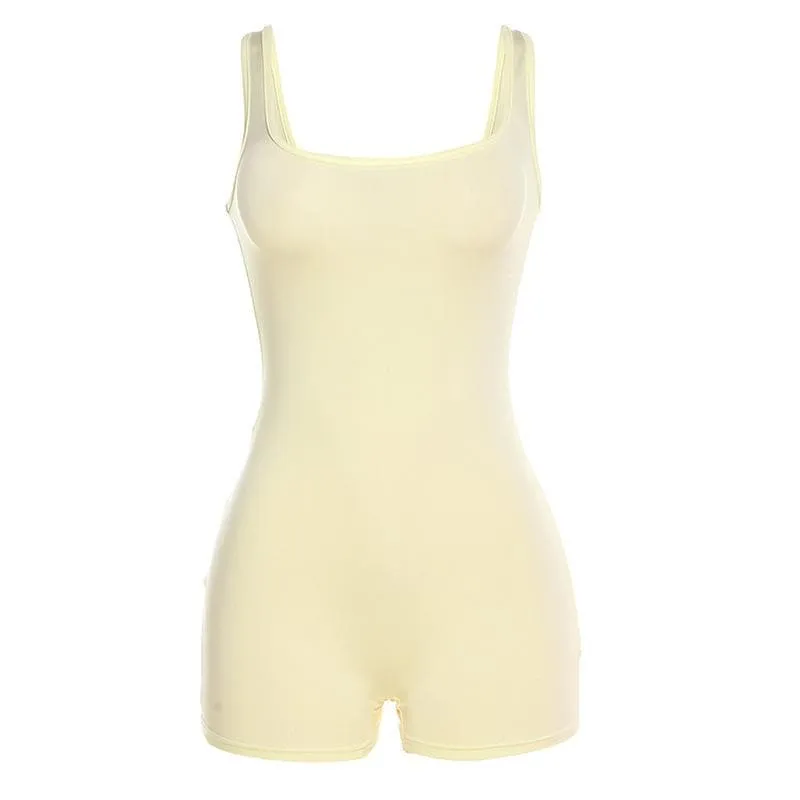 Square neck sleeveless backless solid romper