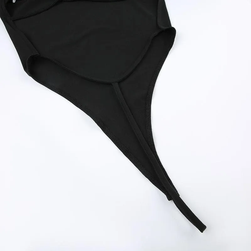Square neck solid long sleeve backless cross back bodysuit