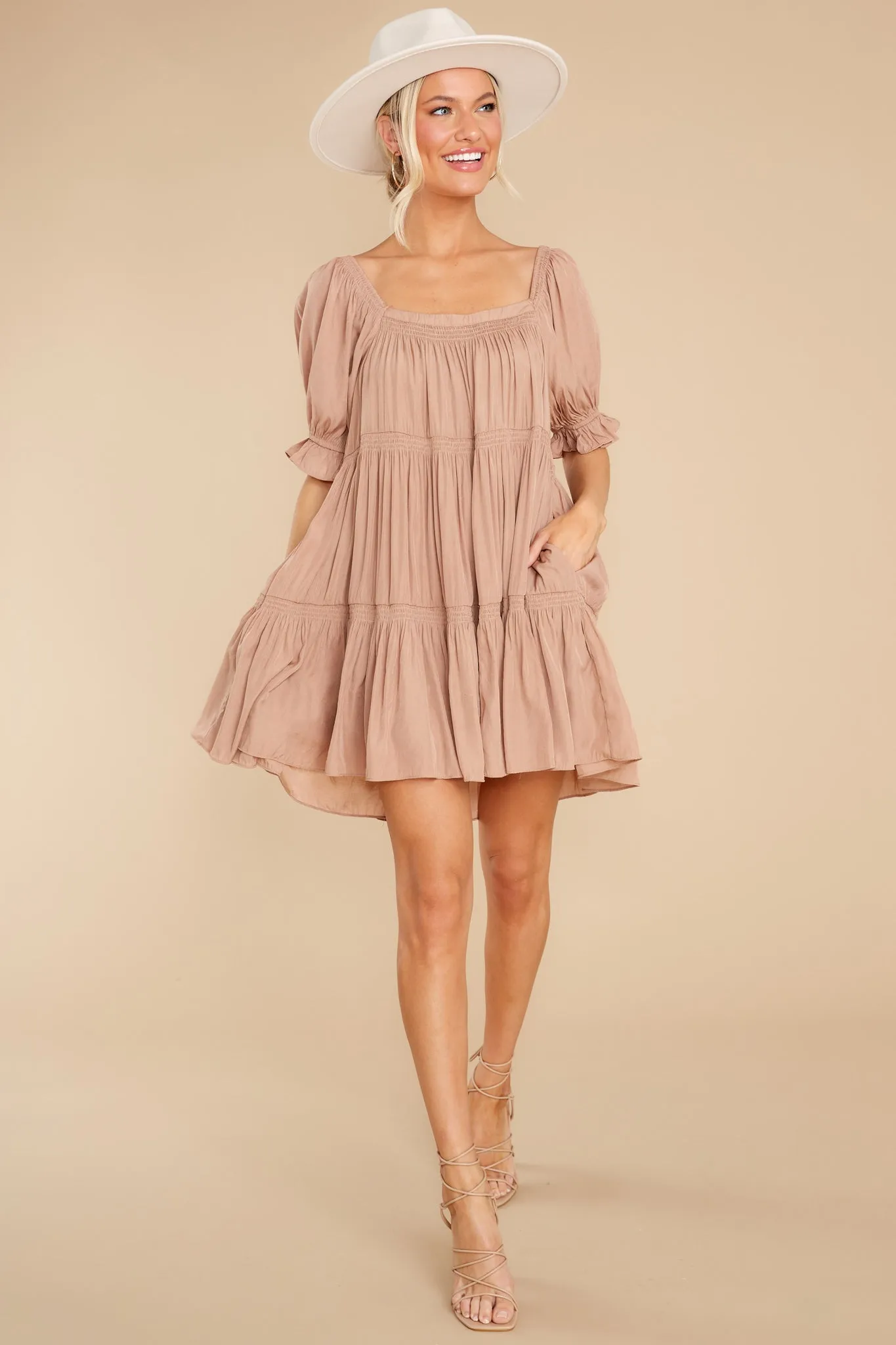 Sweet Fascination Light Mocha Romper Dress