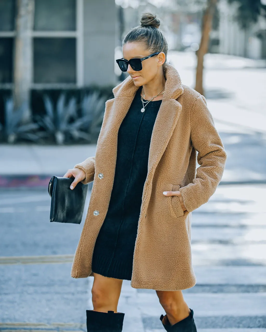 TastyHottie - Mountain View Pocketed Teddy Coat - Camel