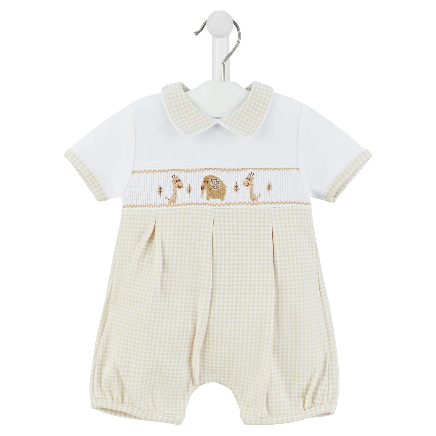 Taupe Jungle Friends Smocked Romper