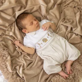 Taupe Jungle Friends Smocked Romper