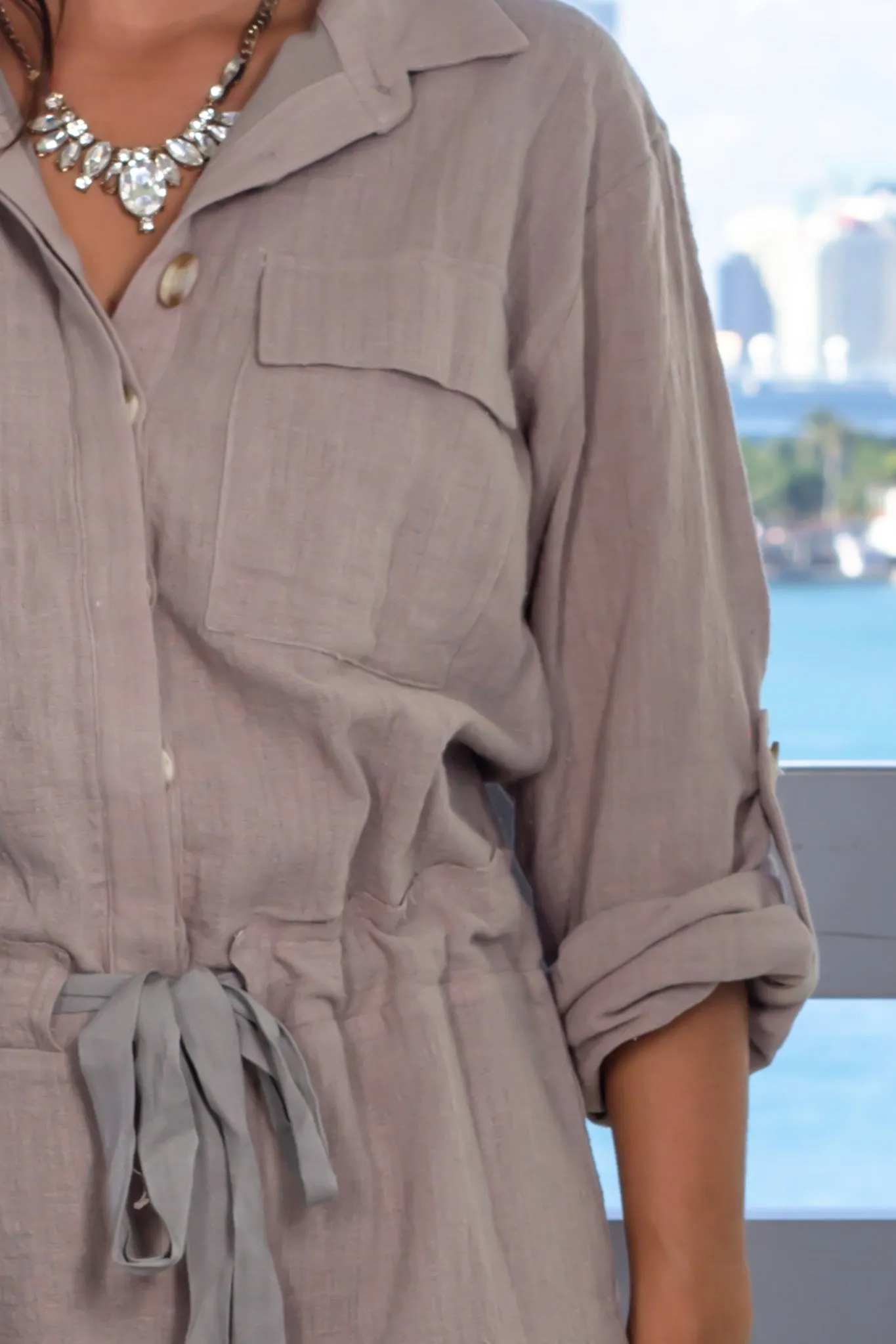 Taupe Long Sleeve Romper