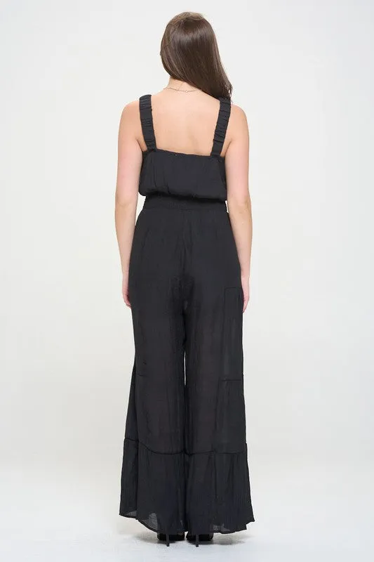 Tiered Leg Jumpsuit - Black, Taupe