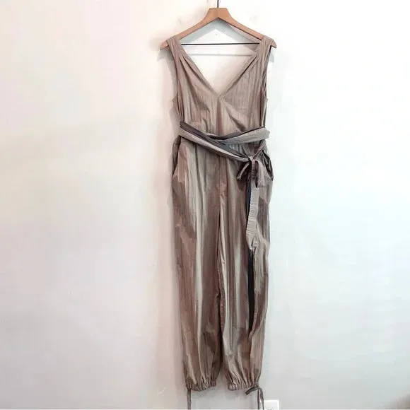 V-Neck Sash Belt Jogger Jumpsuit