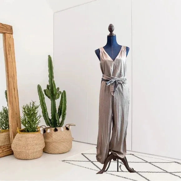 V-Neck Sash Belt Jogger Jumpsuit