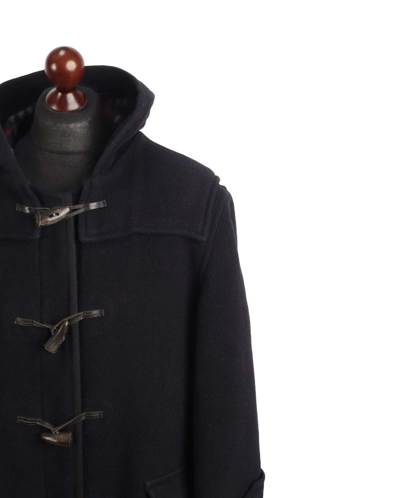 Vintage BURBERRY'S Duffle Coat Navy Blue Wool Men's Overcoat Size ~ XL