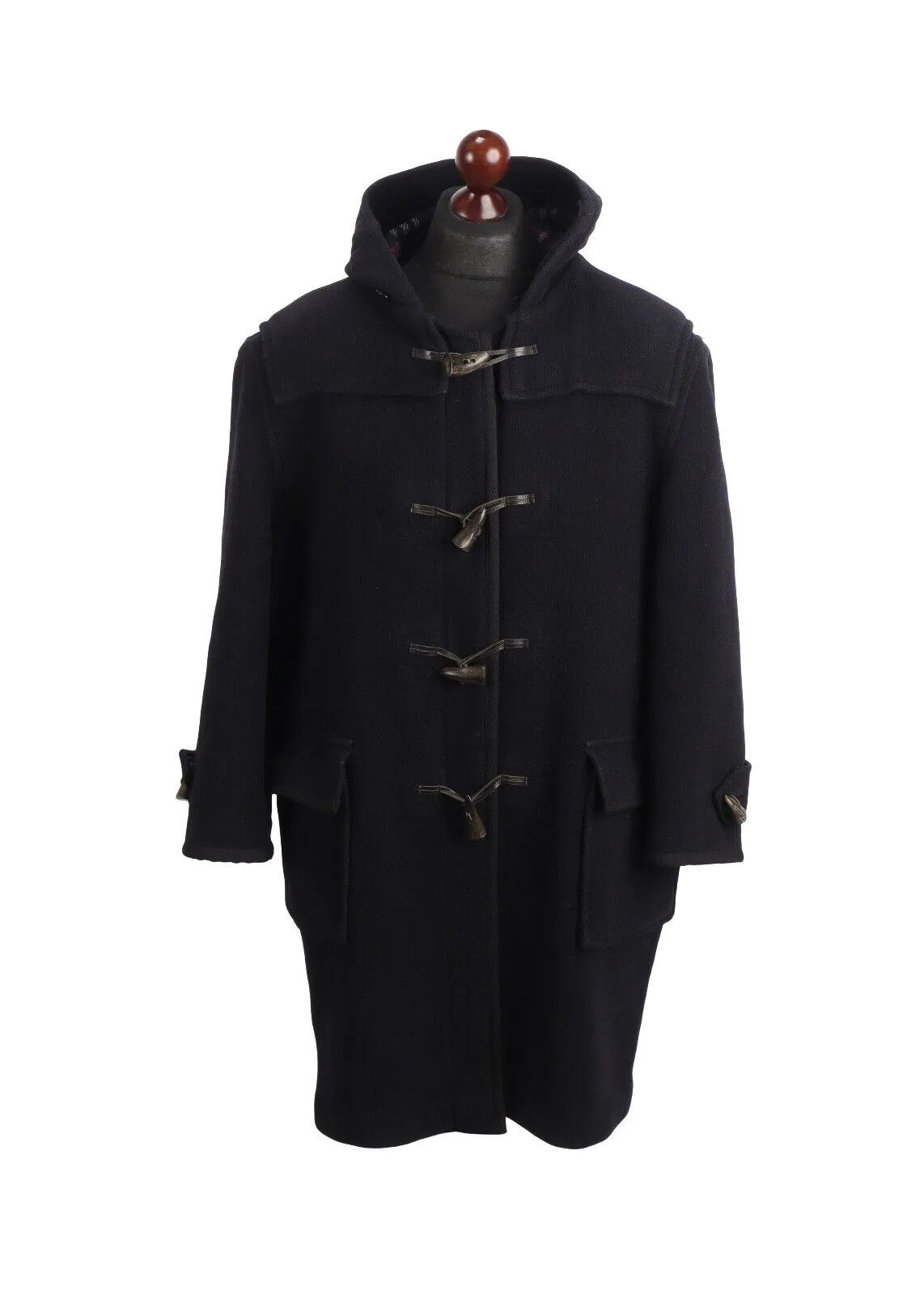 Vintage BURBERRY'S Duffle Coat Navy Blue Wool Men's Overcoat Size ~ XL
